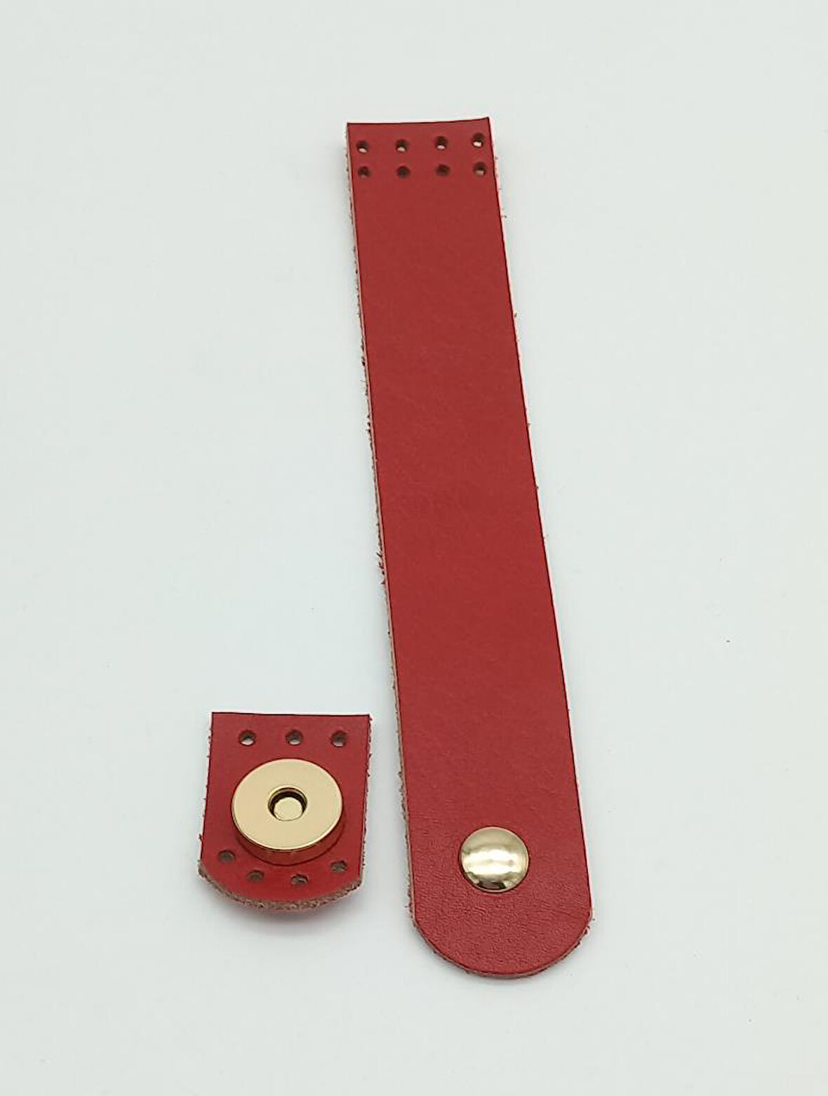 Çanta Aksesuar 18x3 cm Kırmızı Gerçek Deri Düz Çanta Kapağı Light Gold Metalli