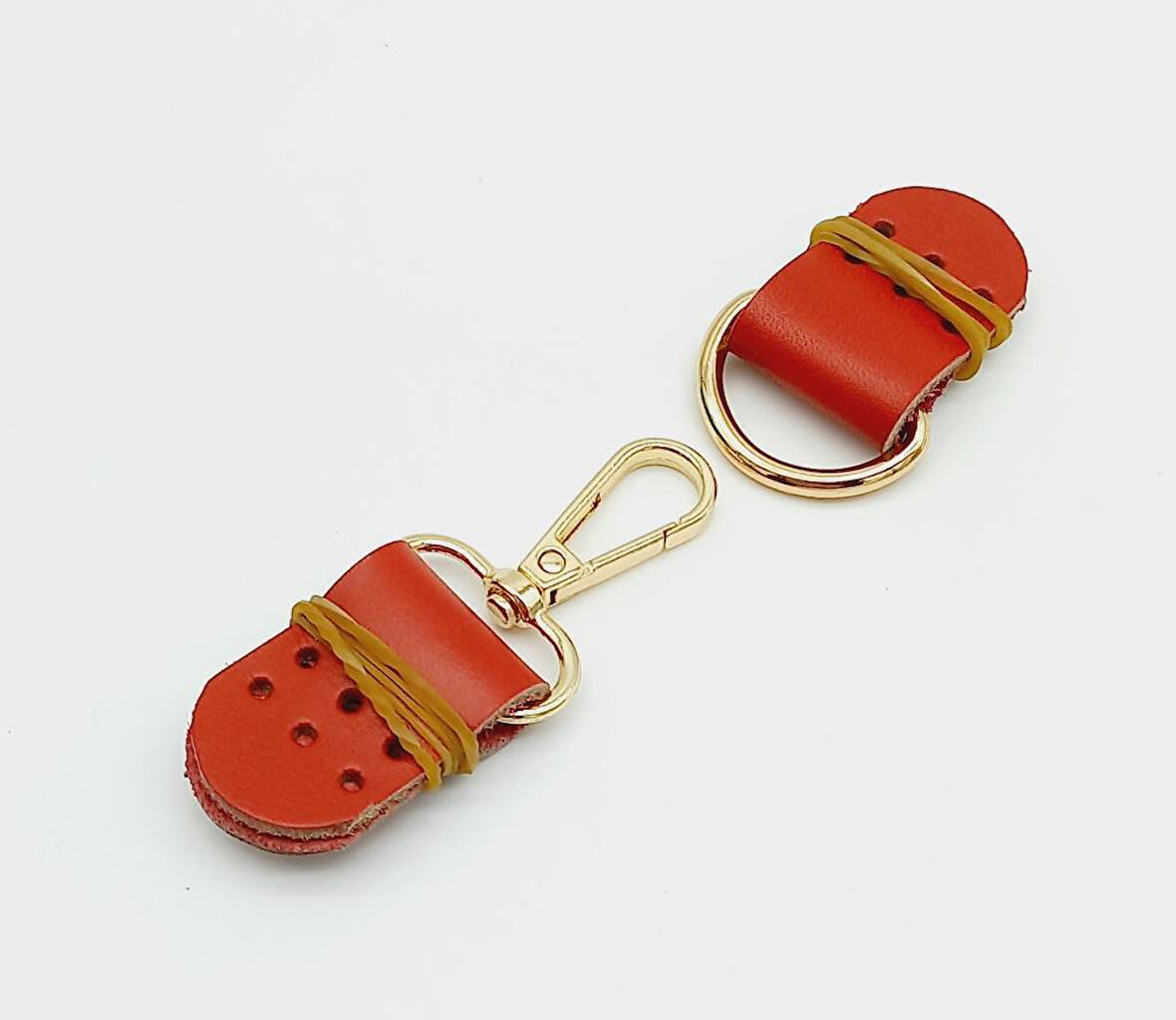 Çanta Aksesuar Gerçek Deri Kanatlı Kancalı Kilit Kırmızı Light Gold Metalli