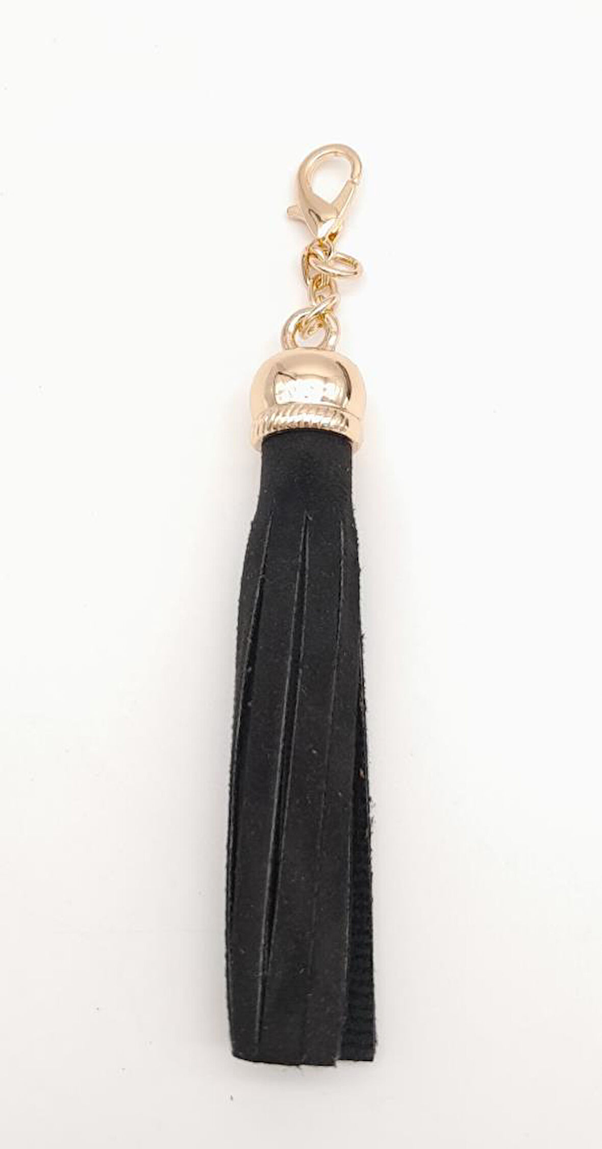 Çanta Aksesuar Süet Nubuk Deri Kovanlı Püskül Siyah Light Gold Metalli