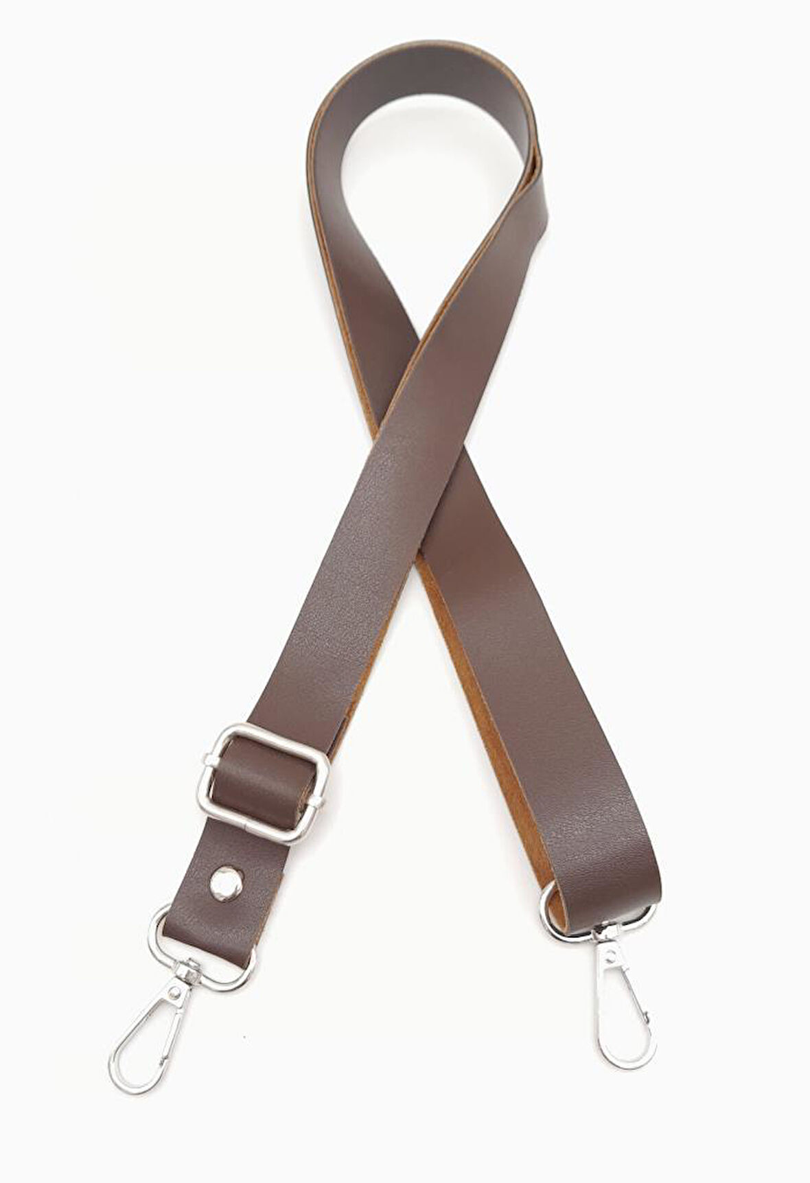 Çanta Aksesuar Suni Deri Ayarlı Çanta Sapı 120X2.4 Cm Kahverengi Gümüş Metal