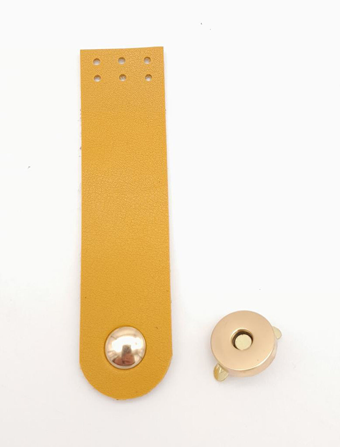 Çanta Aksesuar Hardal Renk Tek Kat Suni Deri Kapak 10.5x2.5 cm Light Gold Metal