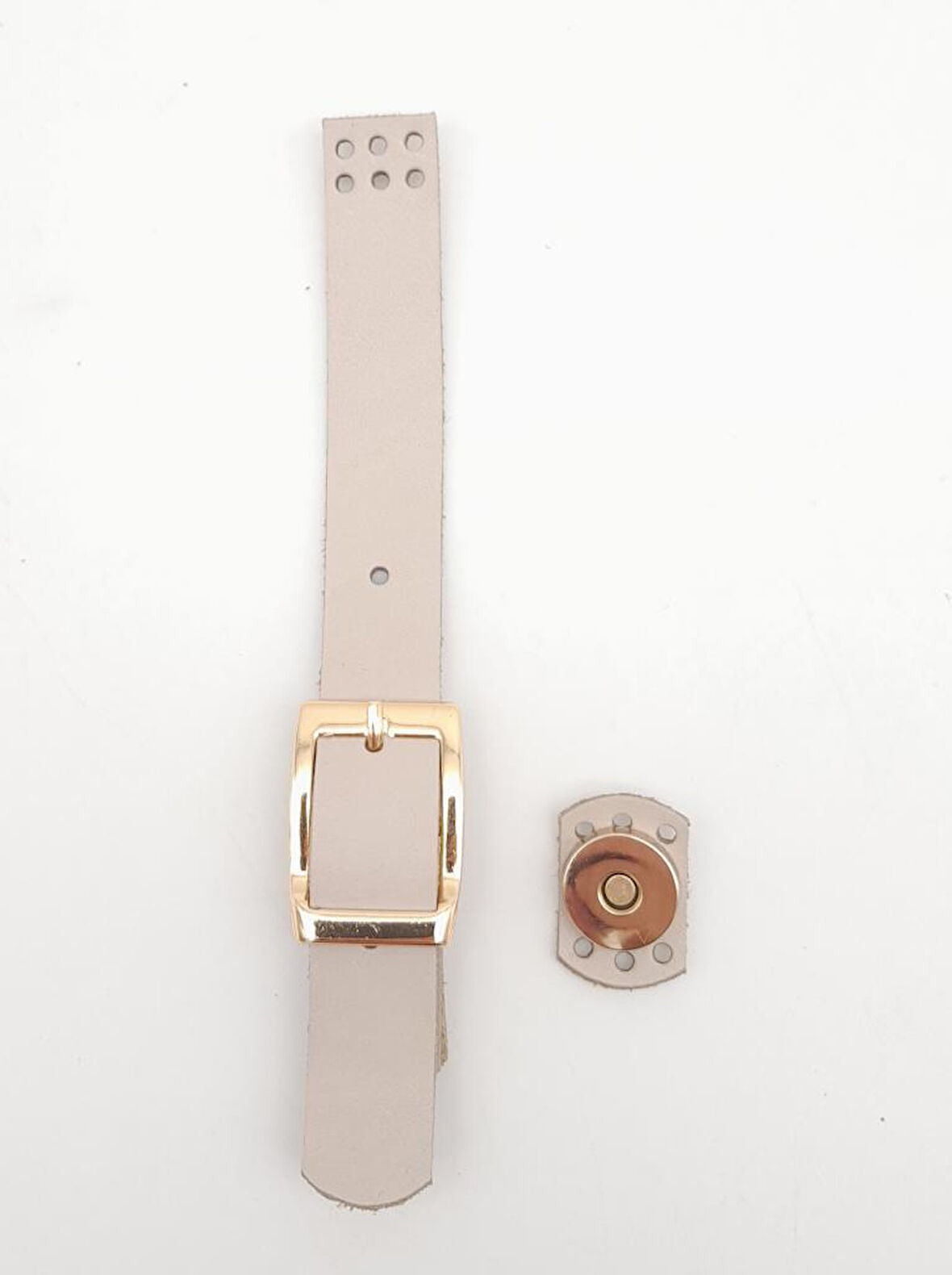 Çanta Aksesuar 18x2 cm Bej Renk Gerçek Deri Tokalı Çanta Kapağı Light Gold Metalli