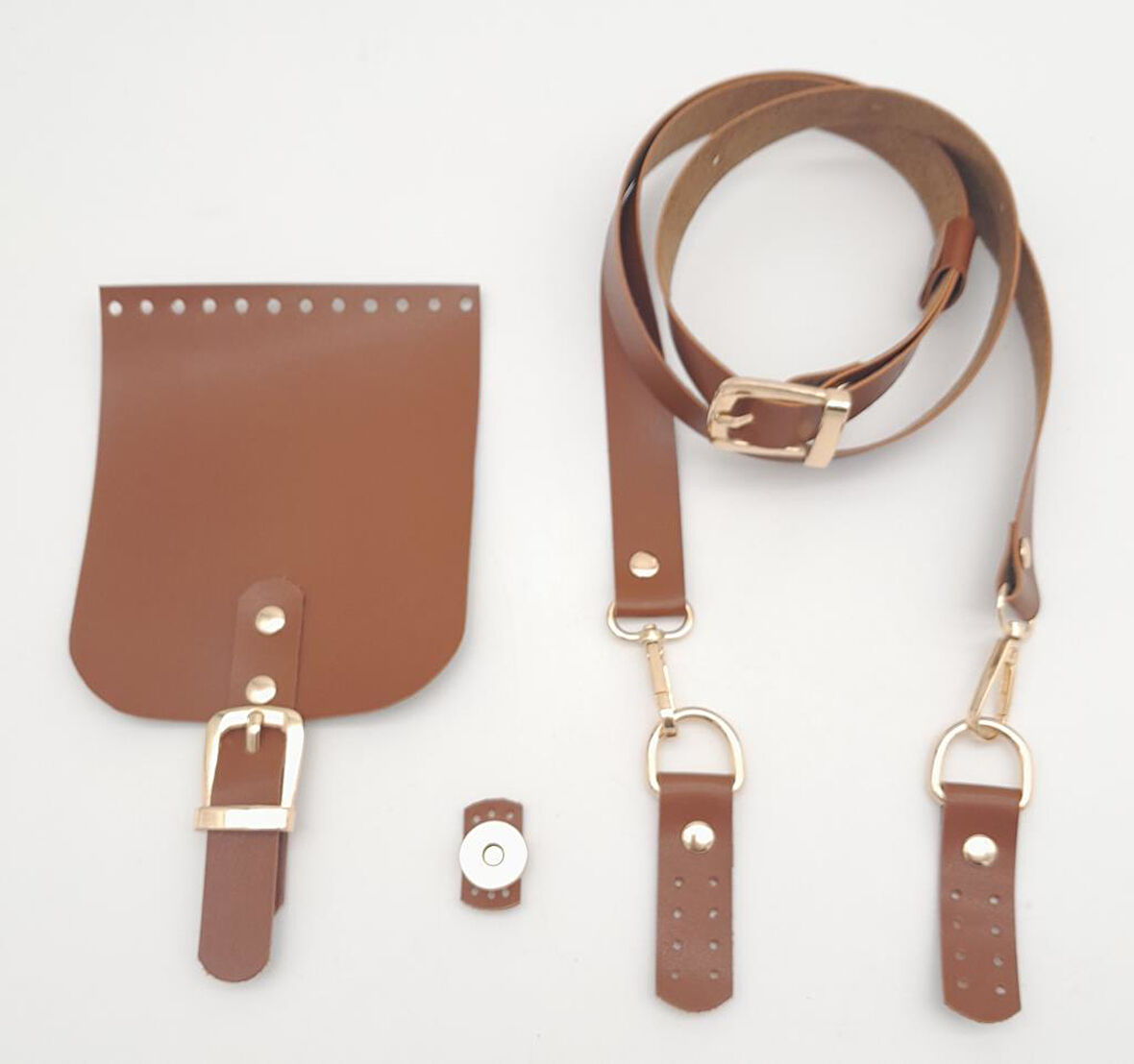 Çanta Aksesuar Taba Tek Kat Suni Deri 130x2 cm Ayarlı Saplı Çanta Seti Light Gold Metalli