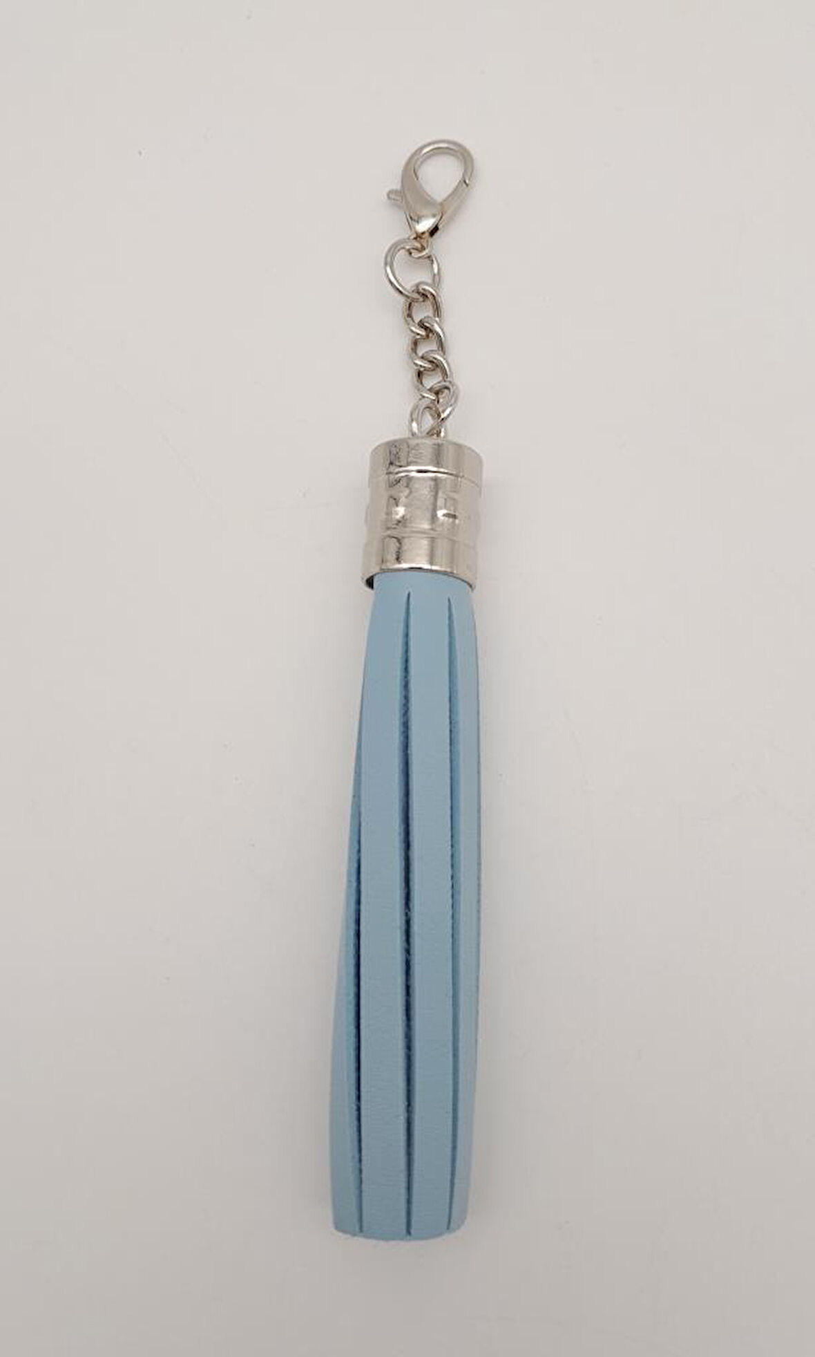 Çanta Aksesuar Mavi Suni Deri Kovanlı Püskül Gümüş Metalli