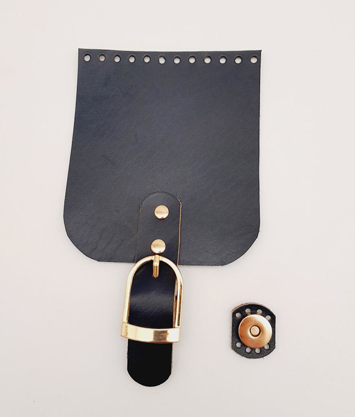 Çanta Aksesuar Gerçek Deri 21x12 cm Lacivert Renk Çanta Kapağı Light Gold Metalli