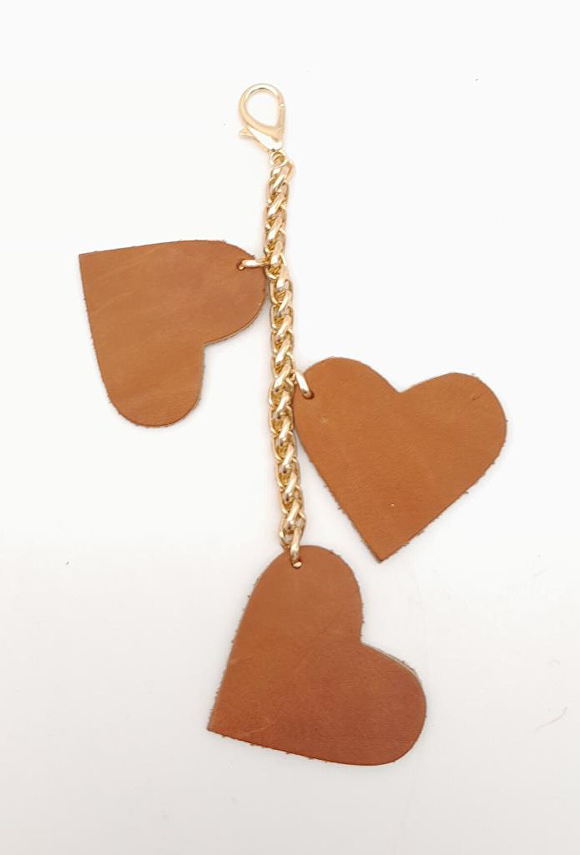 Nusrat Bilişim Çanta Aksesuar Taba Gerçek Deri Kalpli Süs Püskül Light Gold Zincirli