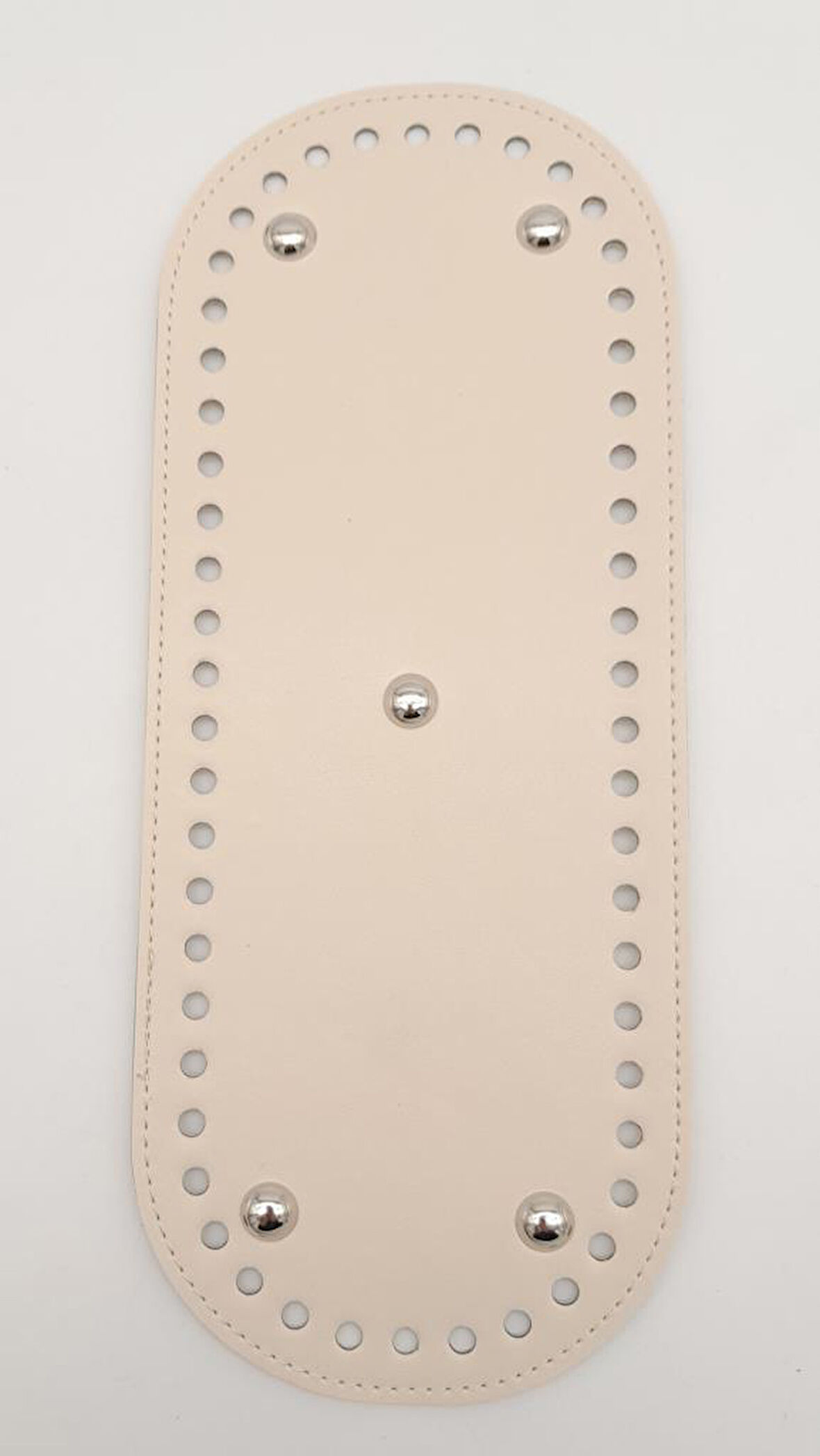 Çanta Aksesuar Suni Deri Krem Renk 30X12 cm Oval Çanta Tabanı (Gümüş Aparatlı)