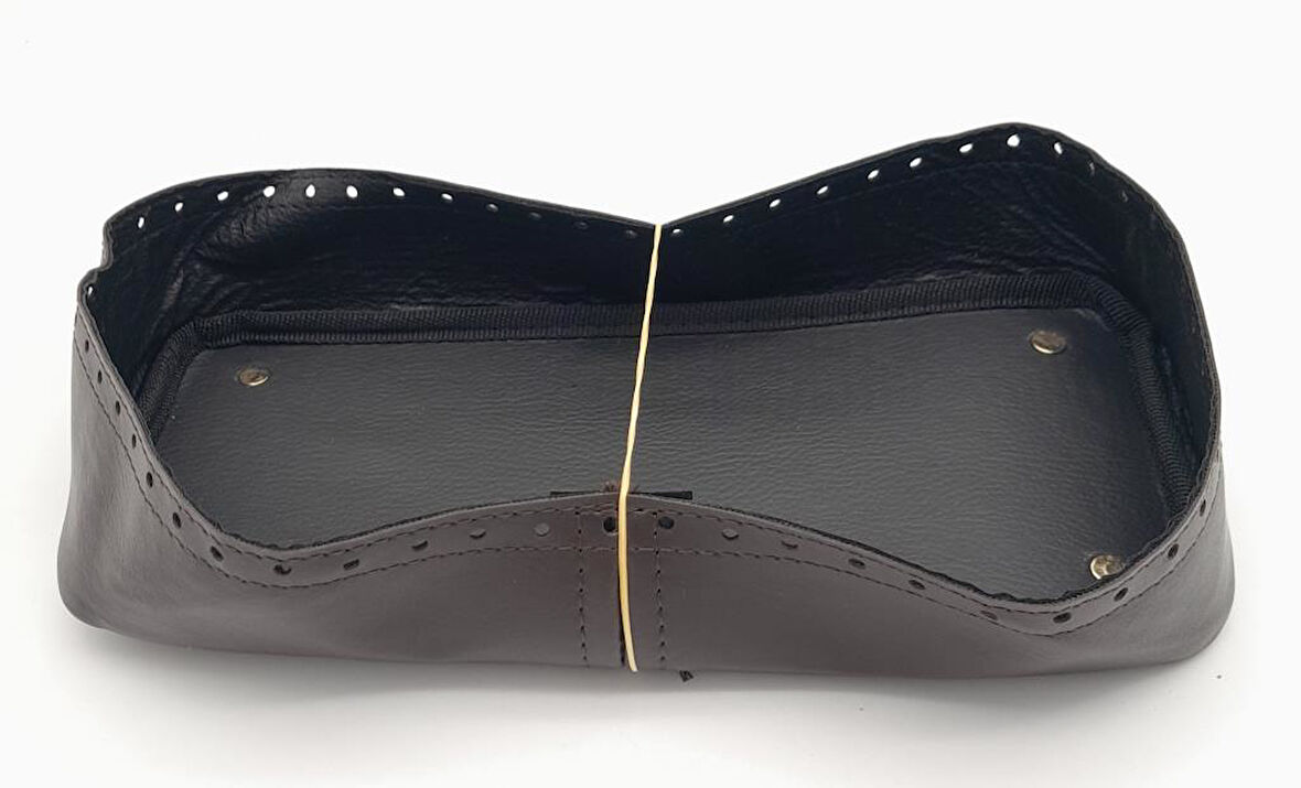 Çanta Aksesuar Koyu Kahverengi Suni Deri 28x13 cm Yüksek Çanta Tabanı Light Gold Metalli