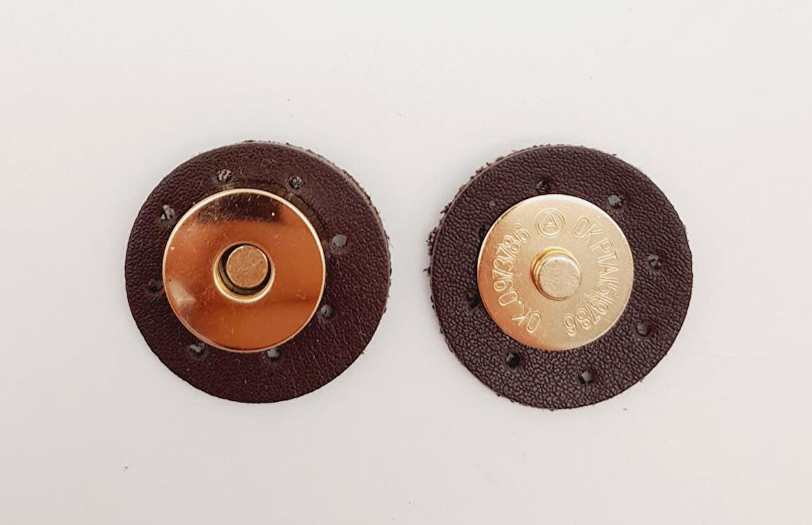 Çanta Aksesuar Kahverengi Suni Derili Mıknatıslı Çıtçıt Light Gold Metalli
