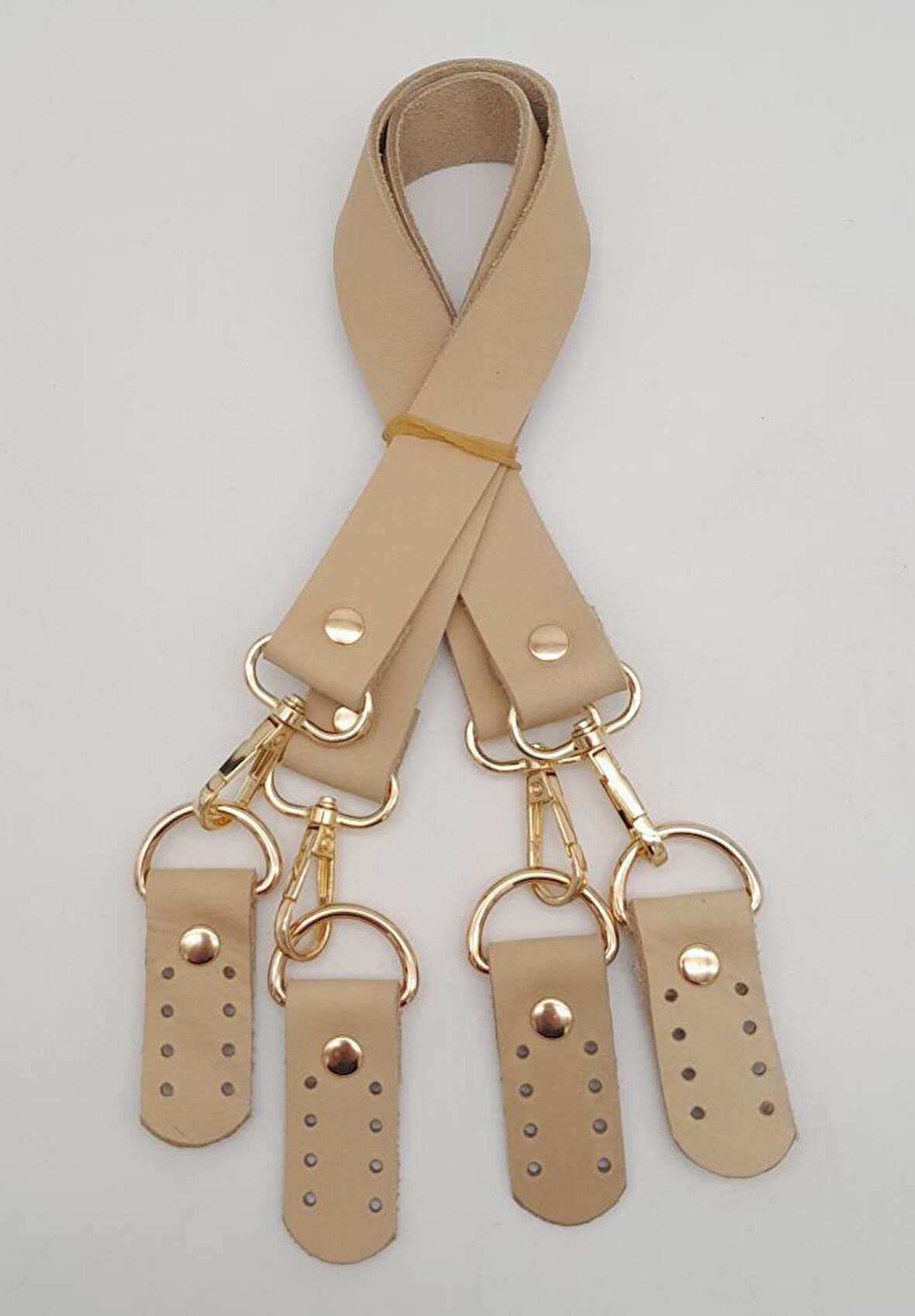 Çanta Aksesuar Gerçek Deri 55 Cm Misu Model Çift Sap Ham Renk Light Gold Metal
