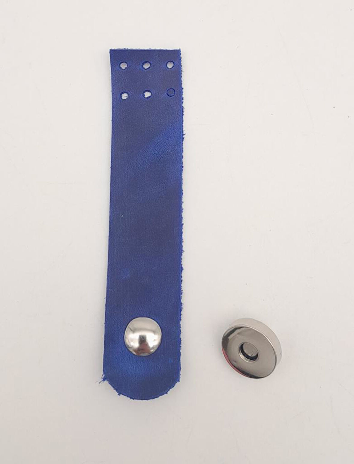 Çanta Aksesuar 11x2.3 cm Crazy Oil Saks Mavi Gerçek Deri Düz Çanta Kapağı Gümüş Metalli