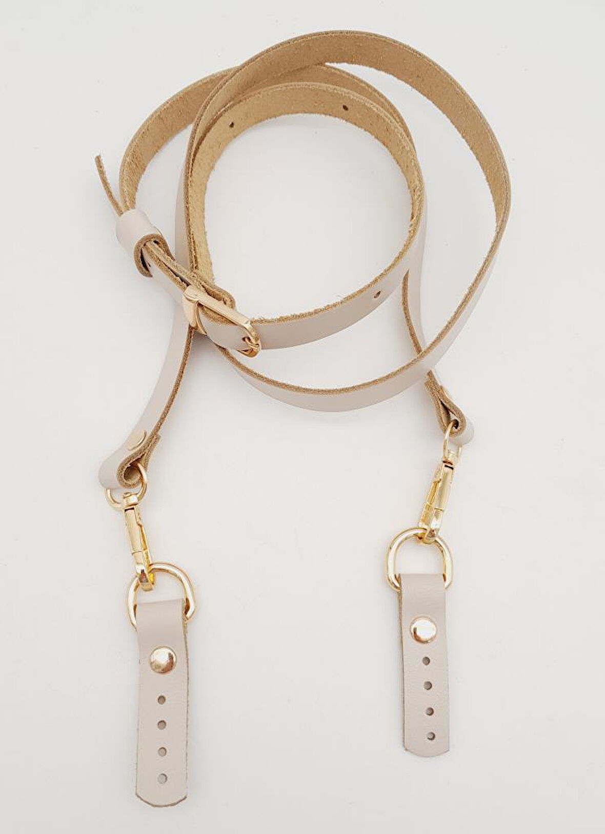 Çanta Aksesuar 130X1.5 cm Bej Gerçek Deri Light Gold Tokalı Çanta Sapı