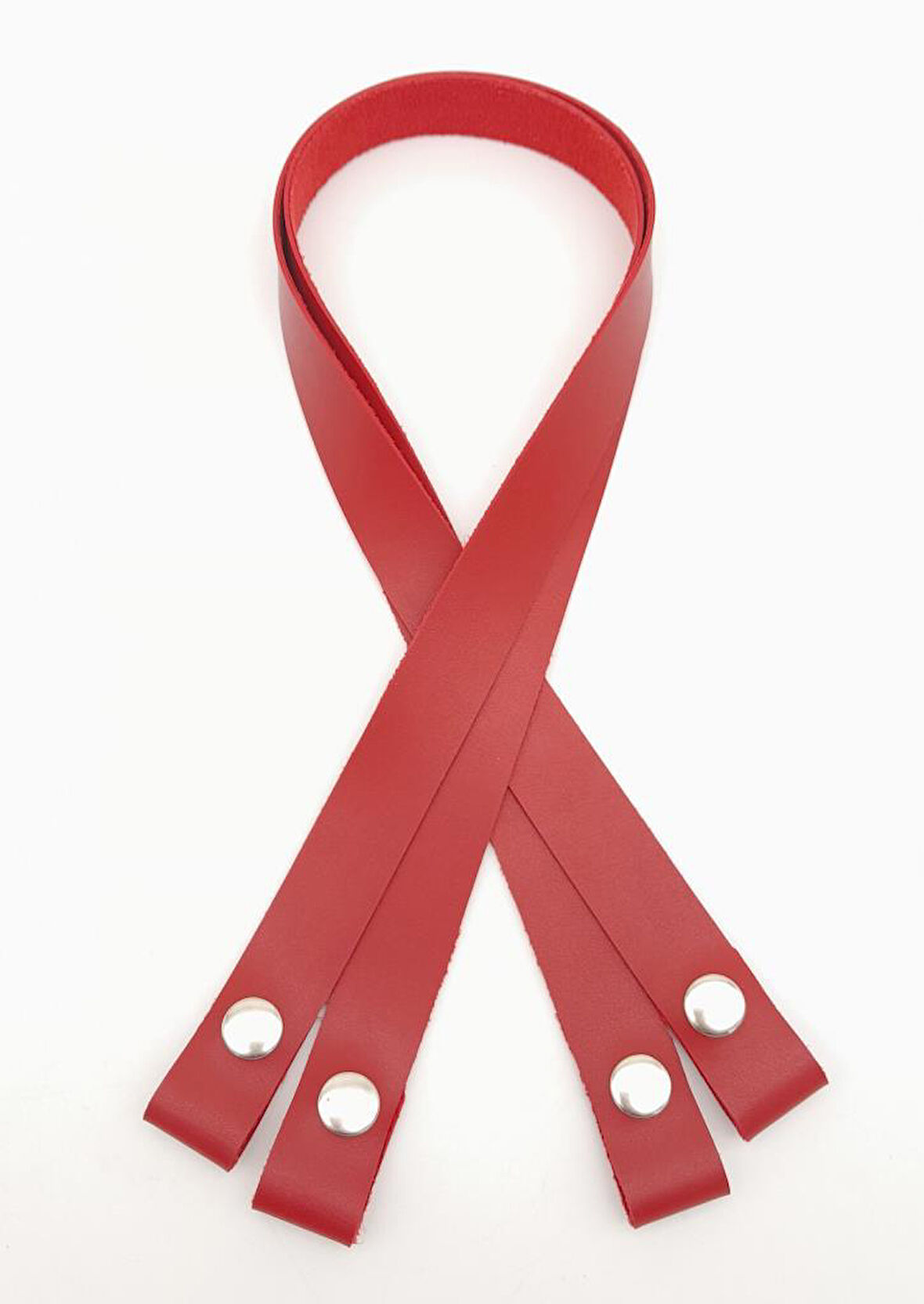 Çanta Aksesuar Tek Kat Suni Deri Kırmızı Çıtçıtlı Çanta Sapı Gümüş Metalli