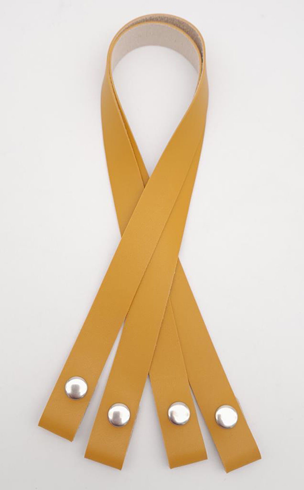 Çanta Aksesuar Tek Kat Suni Deri Hardal Çıtçıtlı Çanta Sapı Gümüş Metalli