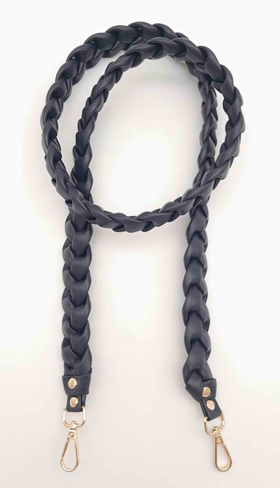 Çanta Aksesuar 135 cm Örgü Model Lacivert Renk Suni Deri Çanta Sapı Light Gold Metalli