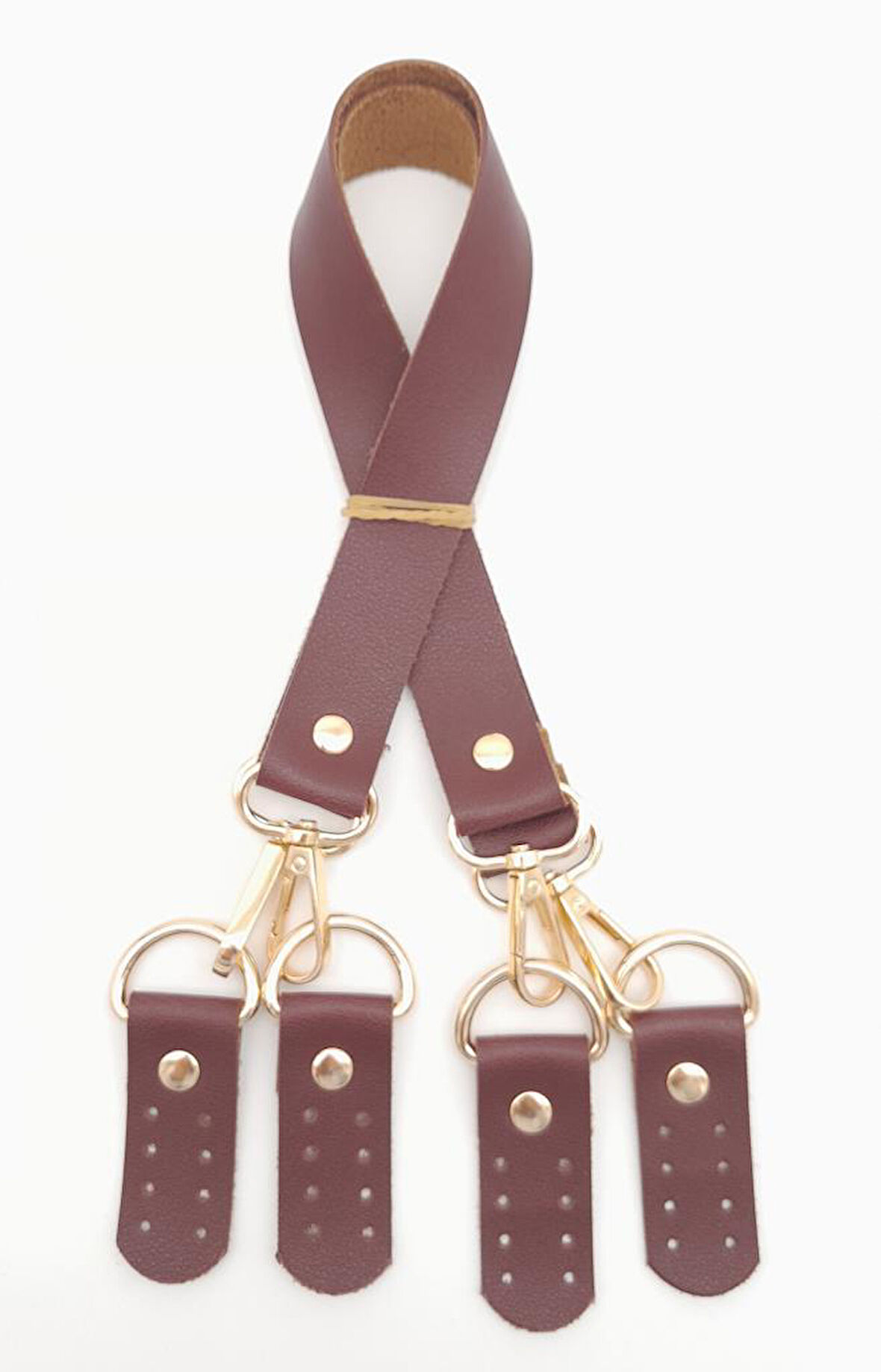 Çanta Aksesuar Suni Deri 55 Cm Misu Model Çift Sap Bordo Renk Light Gold Metal