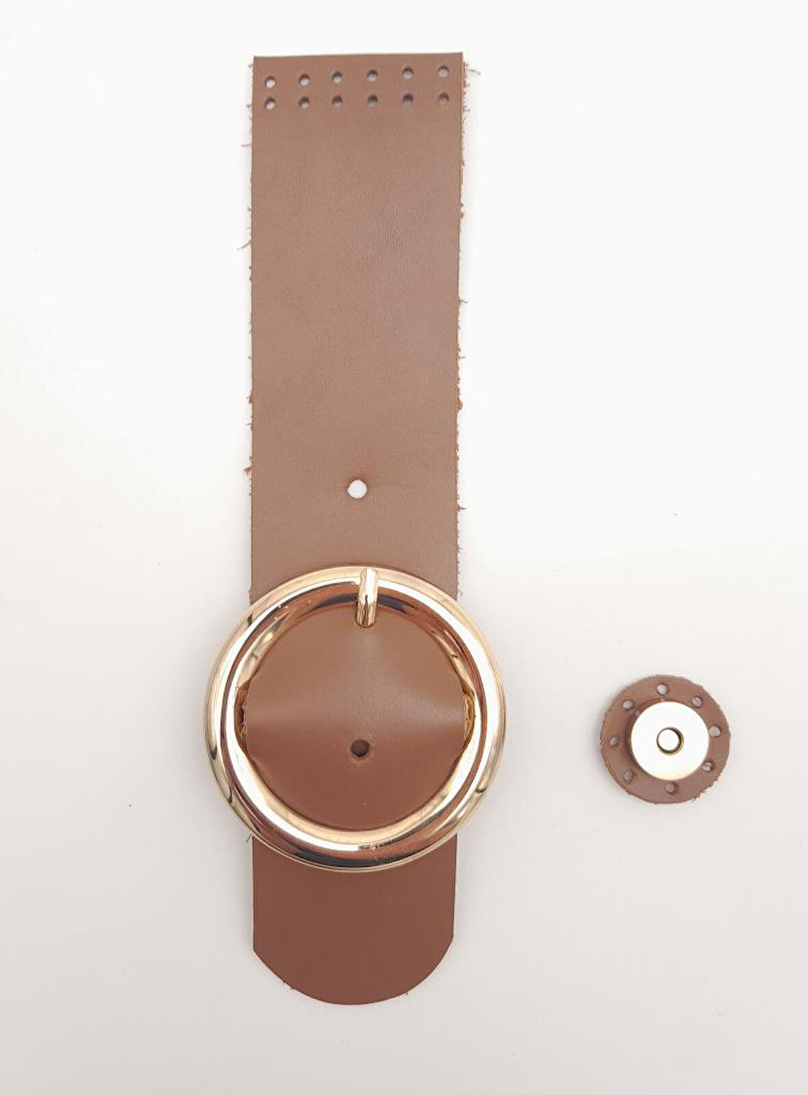 Çanta Aksesuar 23x5 cm Sütlü Kahve Renk Gerçek Deri Düz Çanta Kapağı Light Gold Metalli