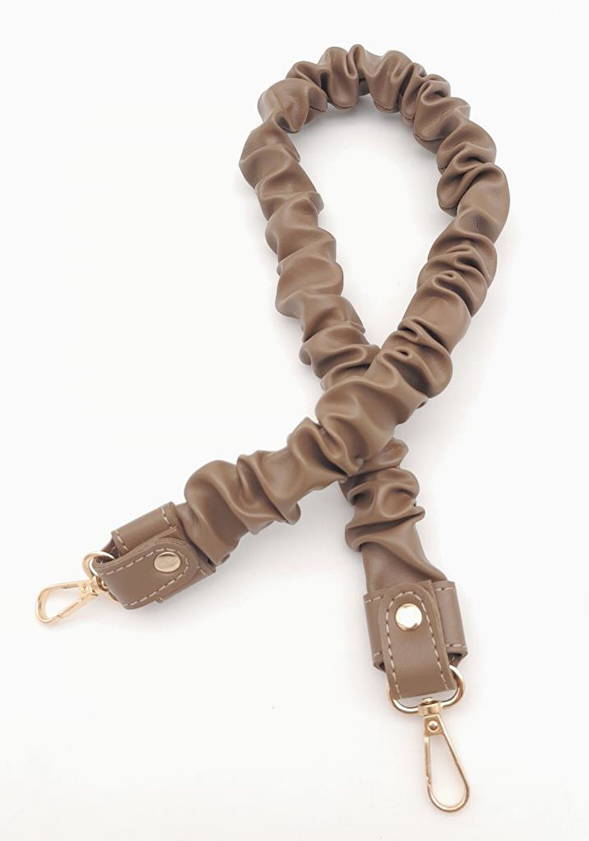 Çanta Aksesuar 70 cm Büzgü Model Suni Deri Vizon Renk Çanta Sapı Light Gold Metalli