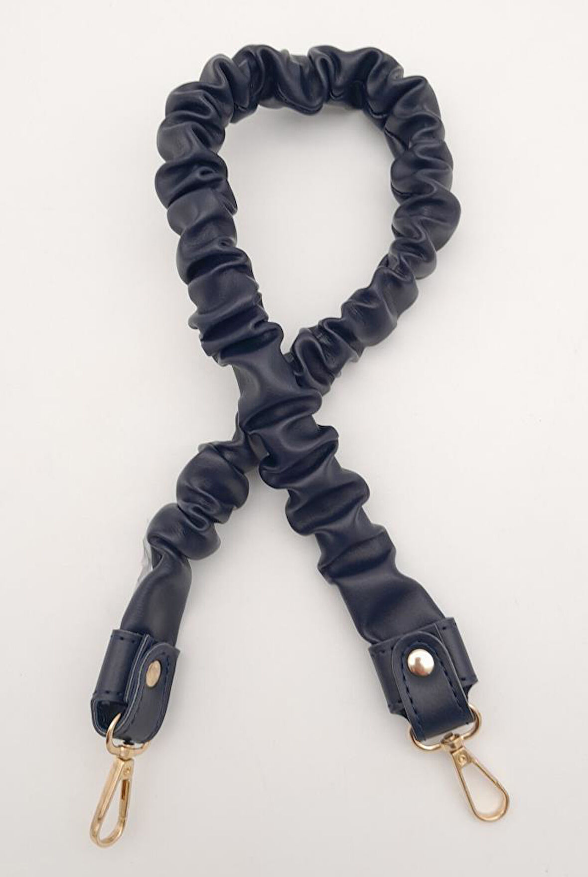 Çanta Aksesuar 70 cm Büzgü Model Suni Deri Lacivert Renk Çanta Sapı Light Gold Metalli