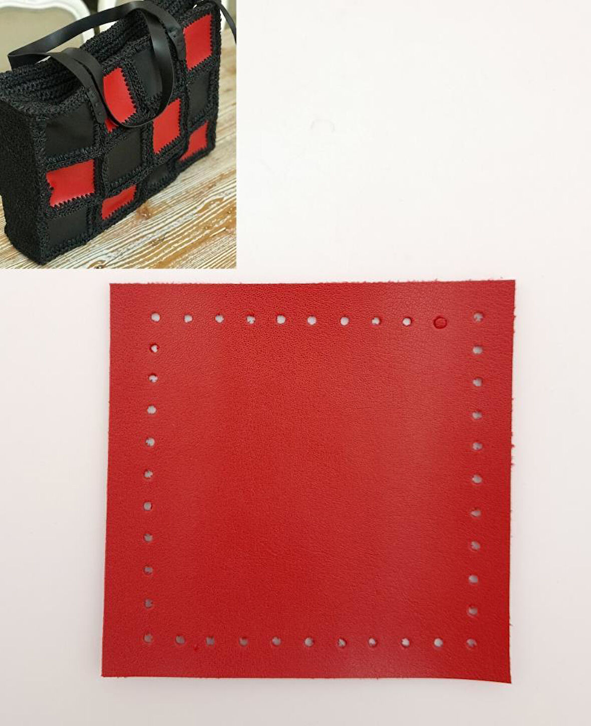 Çanta Aksesuar 10x10 cm Kare Suni Deri Kırmızı Renk 1 Adet