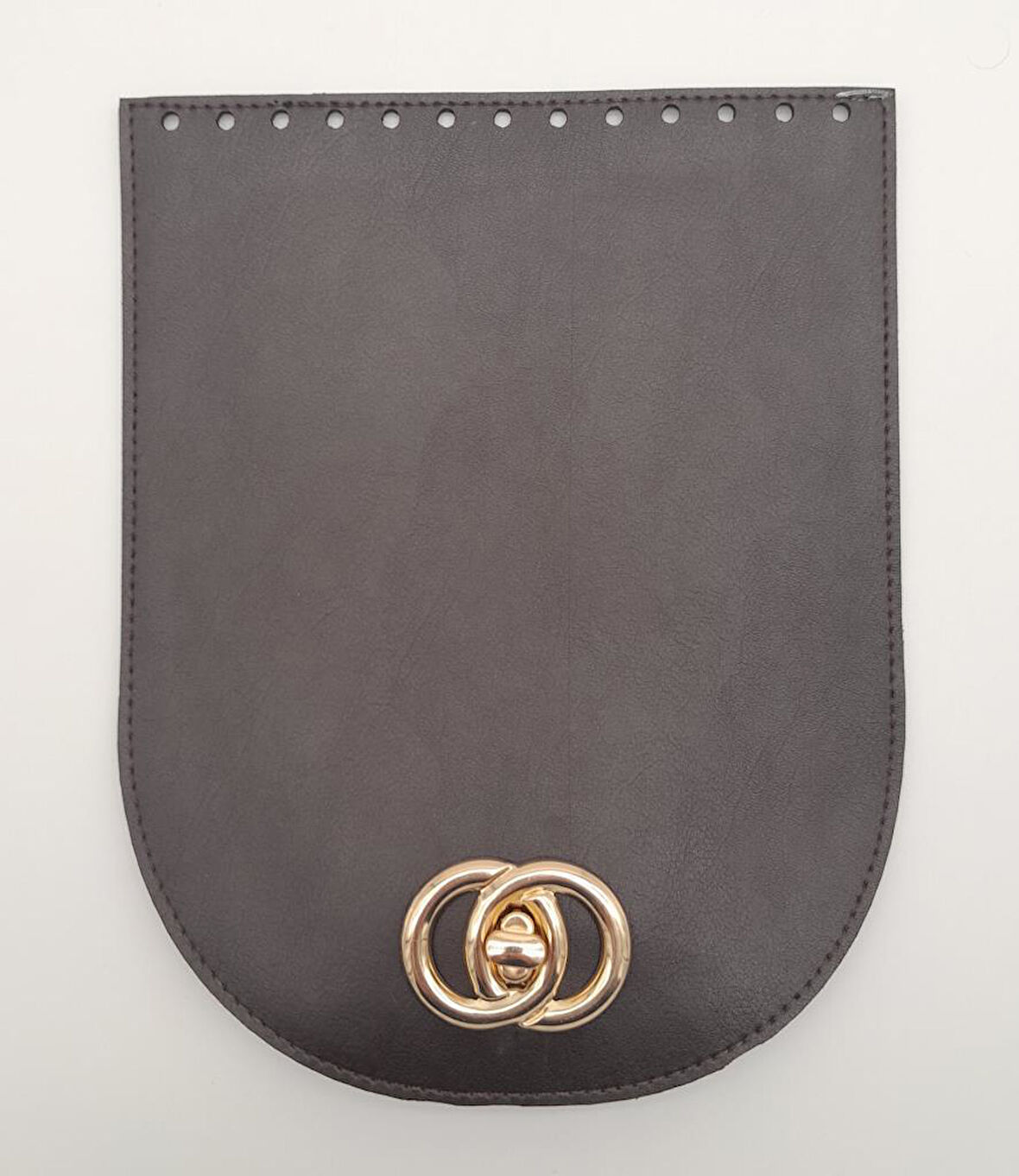 Çanta Aksesuar 17x22 cm Suni Deri Koyu Kahverengi Kapak Light Gold Metalli