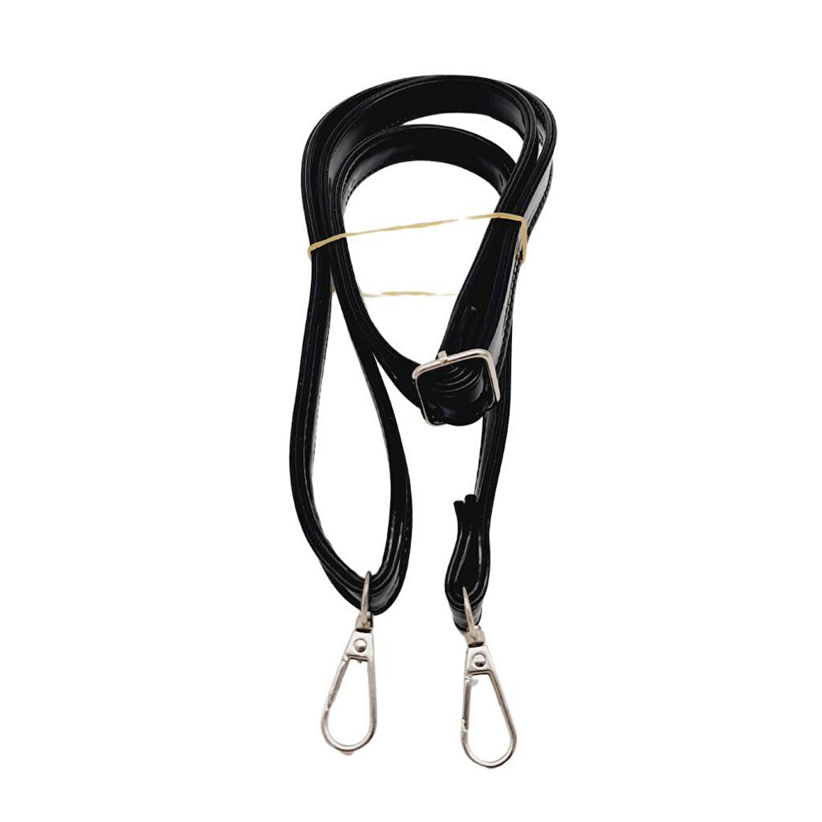 Çanta Aksesuar Rugan Deri 125x2 cm Sürgütlü Siyah Renk Çanta Sapı Gümüş Metalli