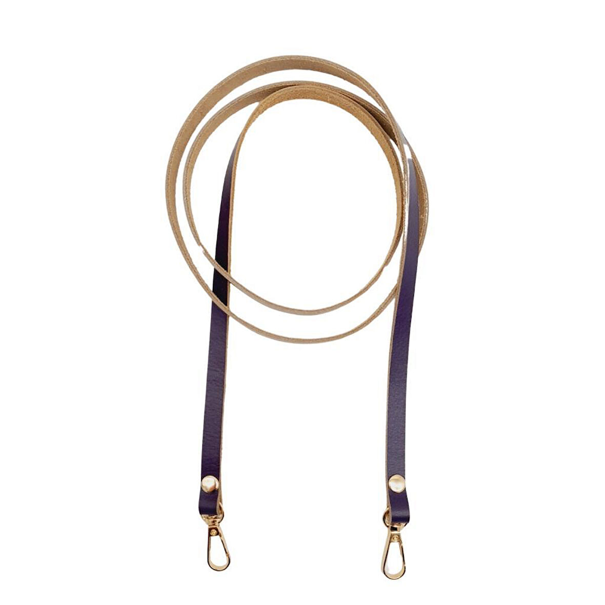 Çanta Aksesuar Gerçek Deri Spagetti Model Mor Renk Light Gold Metal Çanta Sapı