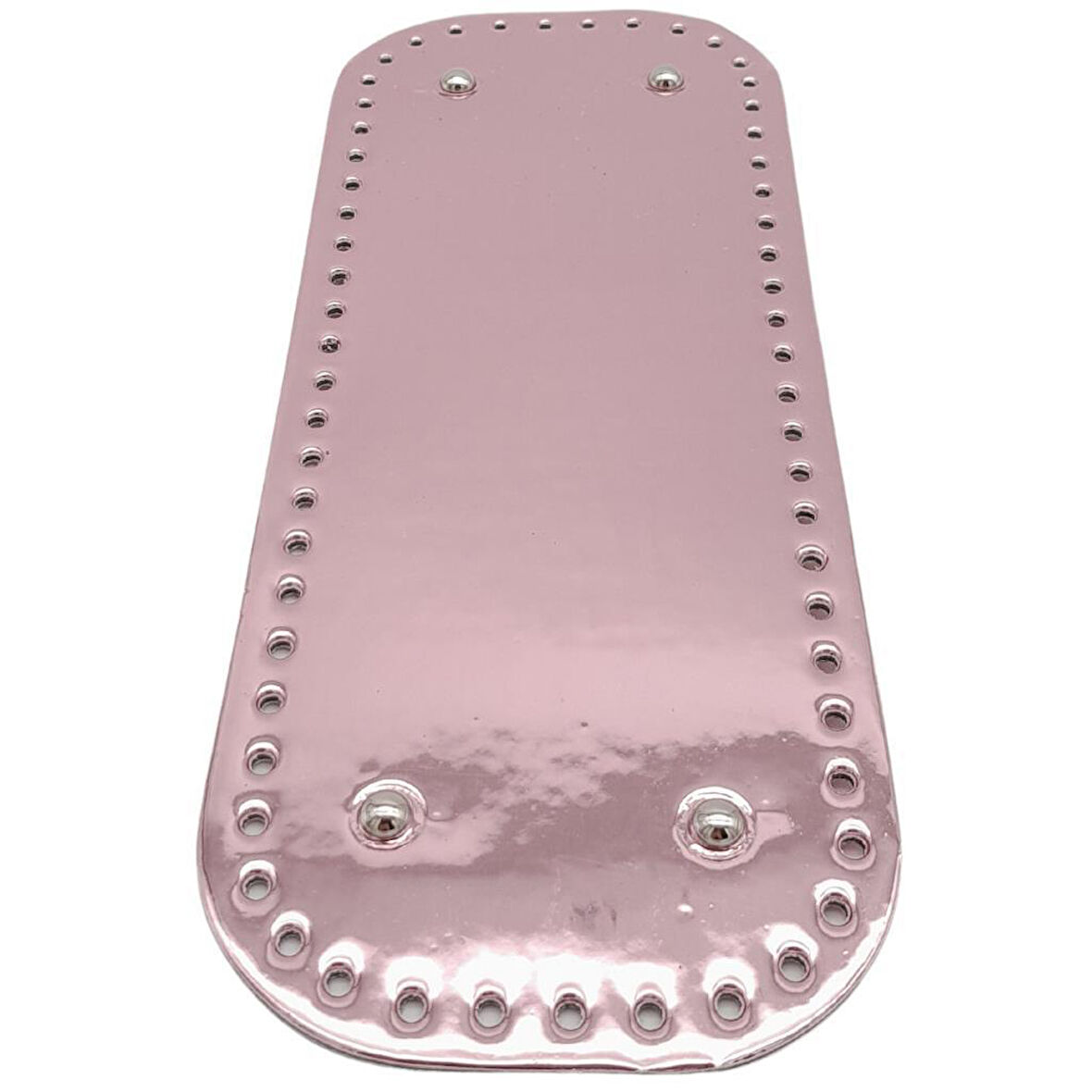 Çanta Aksesuar Parlak Rugan Deri 32x12 cm Dikdörtgen Çanta Tabanı Pudra Renk Gümüş Metalli