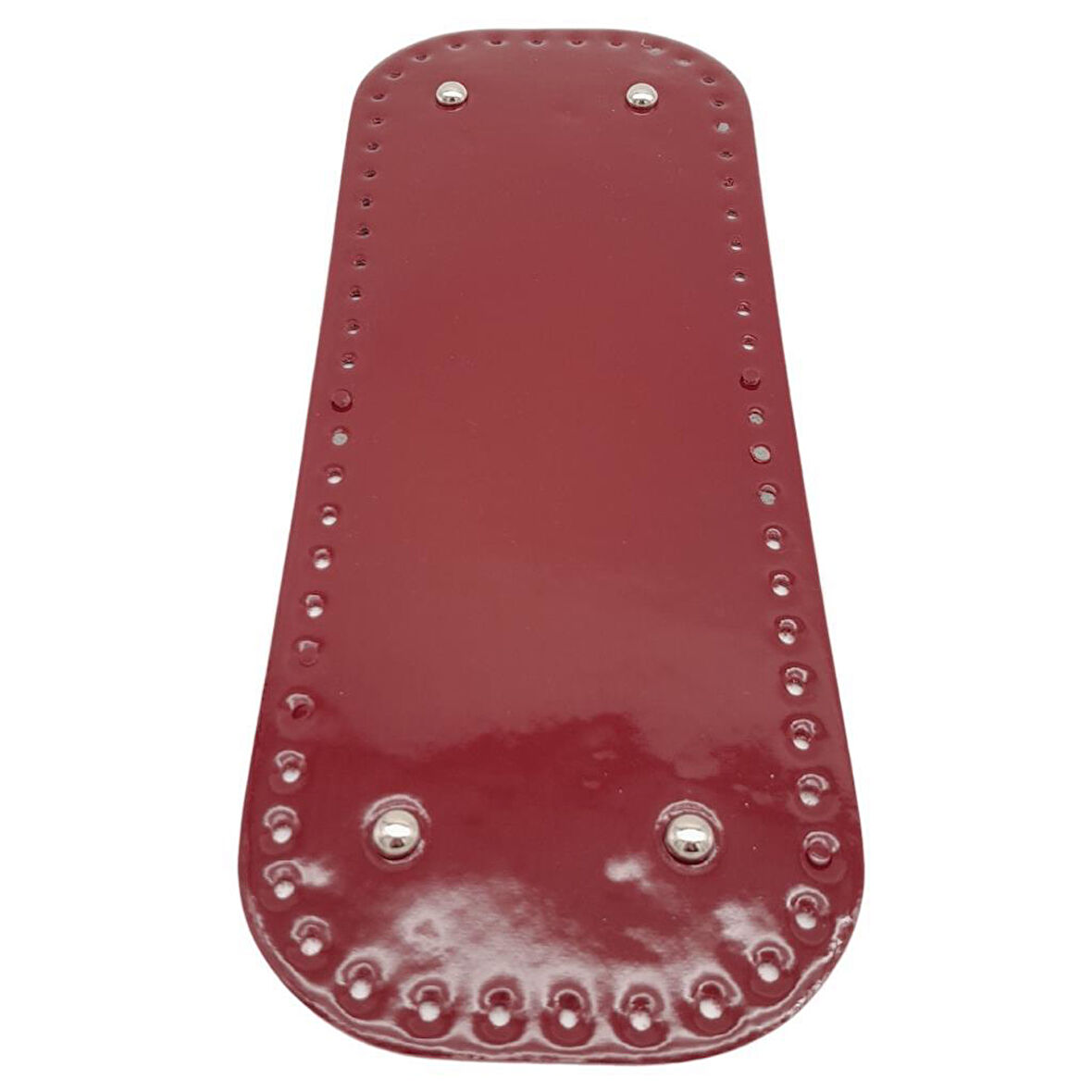 Çanta Aksesuar Parlak Rugan Deri 32x12 cm Dikdörtgen Çanta Tabanı Bordo Renk Gümüş Metalli