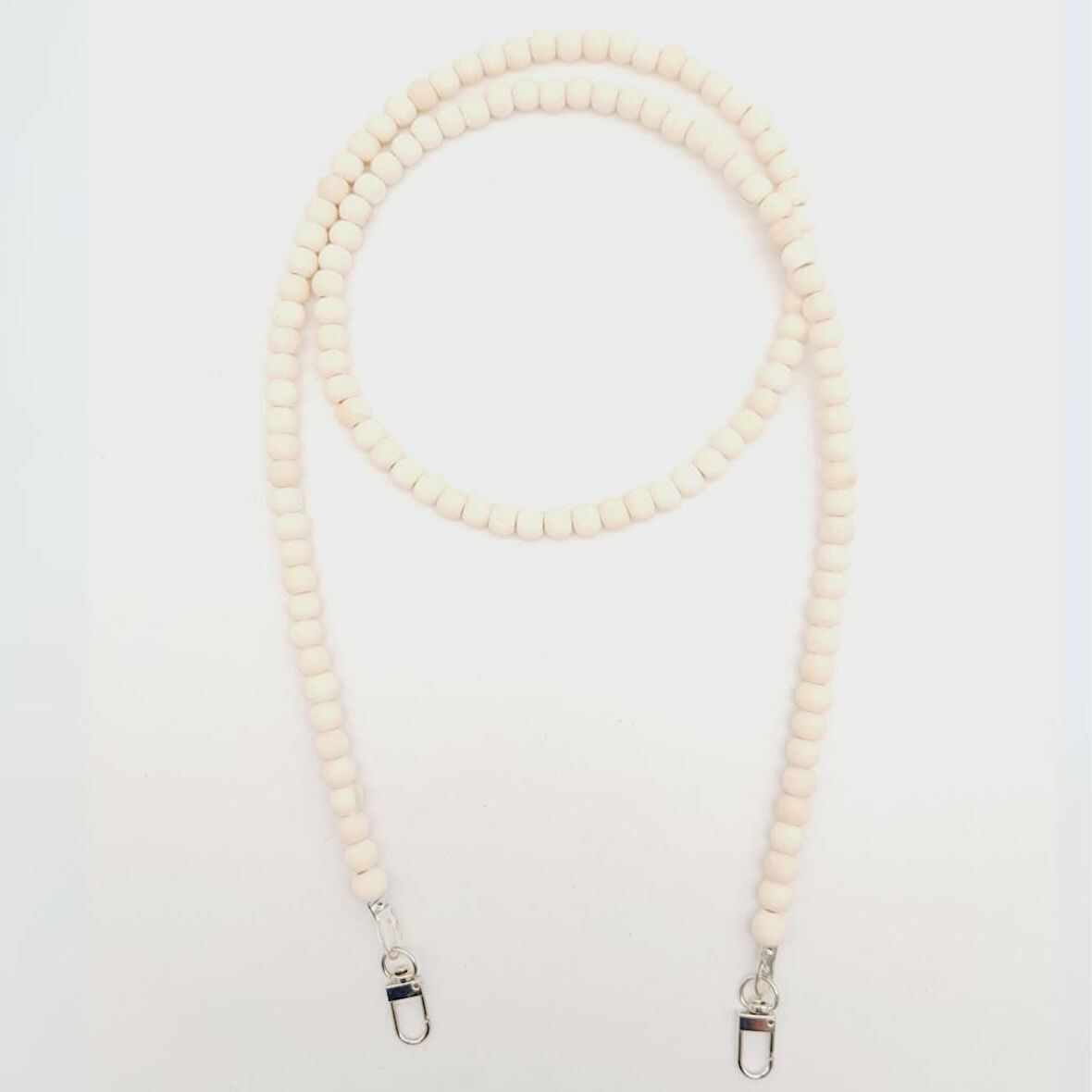 Nusrat Bilişim Çanta Aksesuar 120 cm Ham Doğal Renk 8 mm Ahşap Boncuklu Çanta Sapı Gümüş Metalli