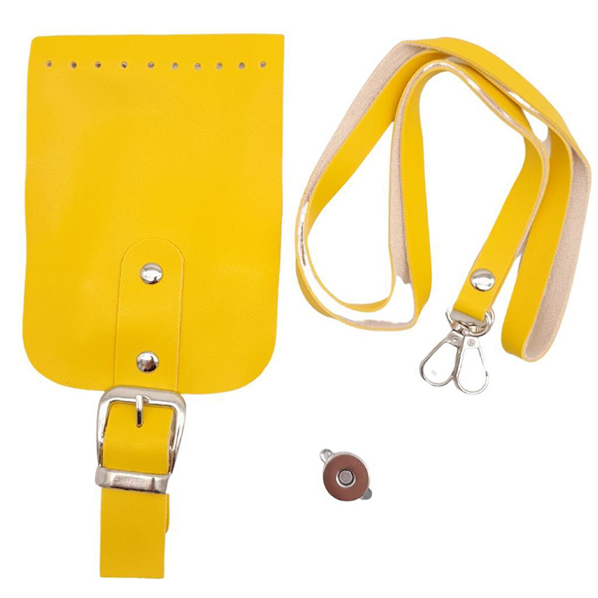 Çanta Aksesuar Tokalı Kapak Aparatlı Suni Deri Çanta Seti Sarı Renk