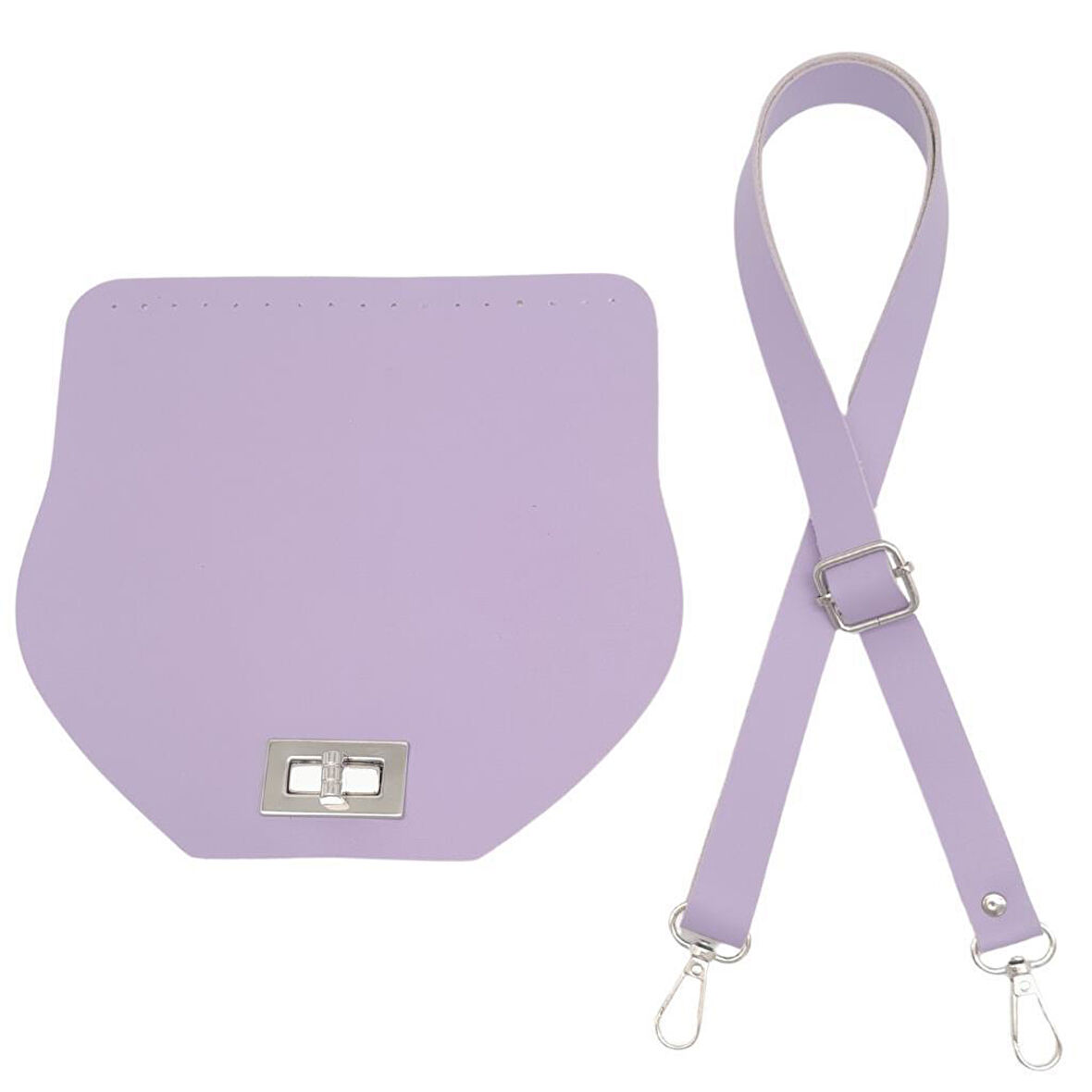 Çanta Aksesuar Suni Deri 21x19 cm Kapaklı ve Ayarlı Saplı Çanta Seti Lila Renk Gümüş Metalli