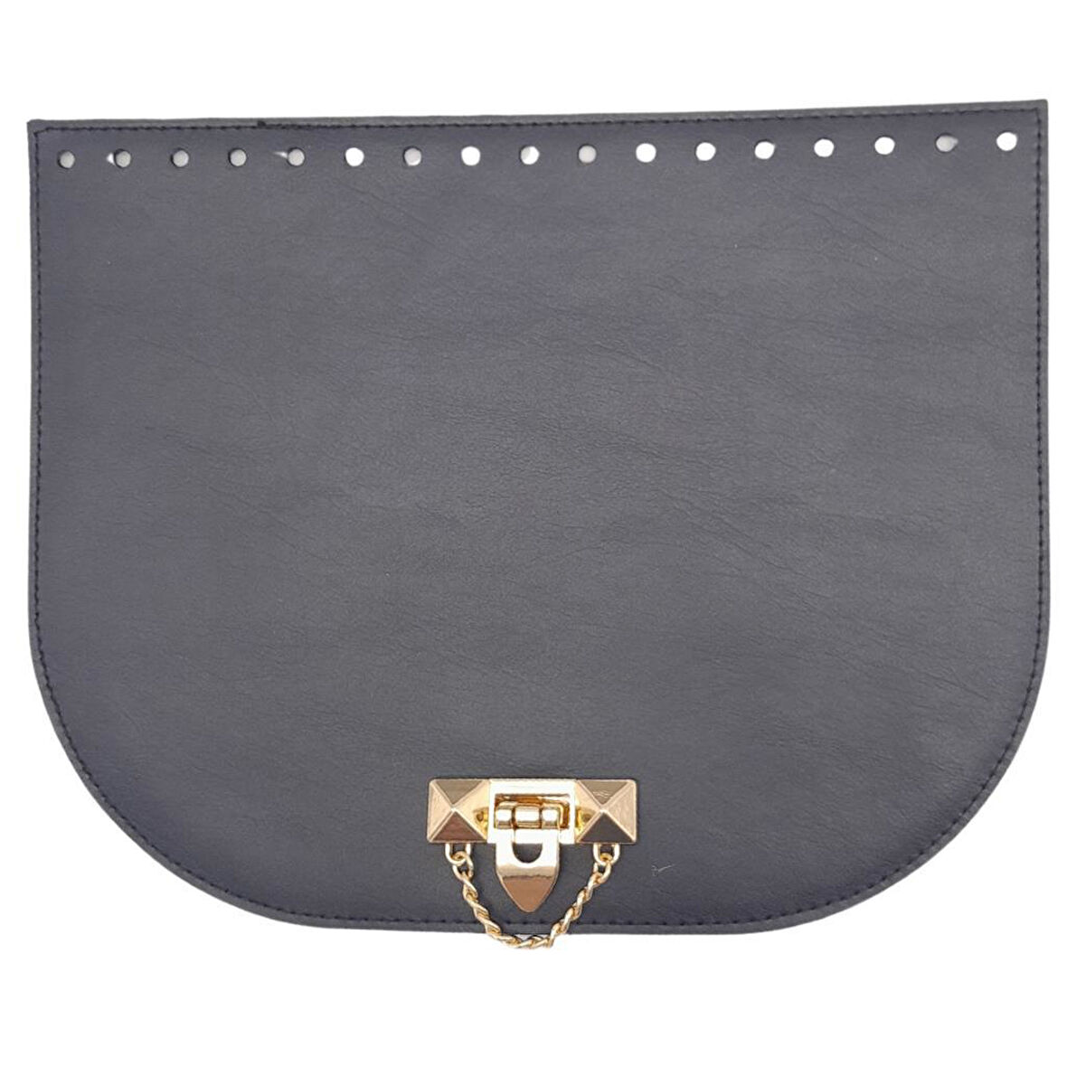 Çanta Aksesuar 24x19 cm Suni Deri Lacivert Renk Zincirli Kilitli Kapak Light Gold Metalli