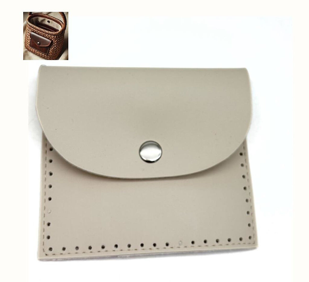 Çanta Aksesuar 14X12.5 cm cm Bej Renk  Çıtçıtlı Suni Deri Cep
