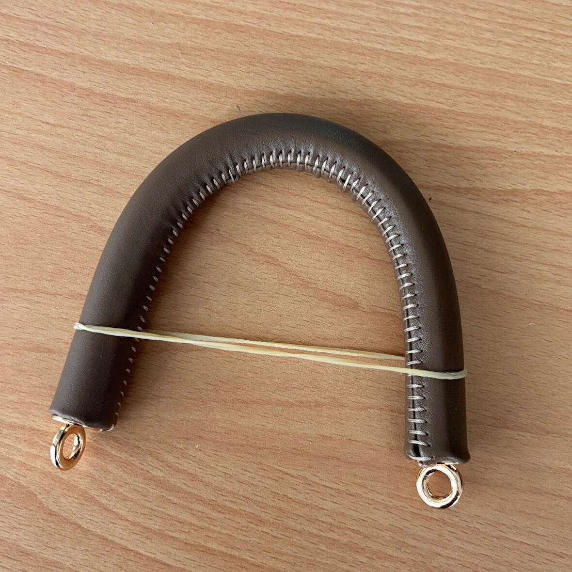 Çanta Aksesuar 27 cm Rulo Model Suni Deri Koyu Vizon Çanta Sapı Light Gold Metalli