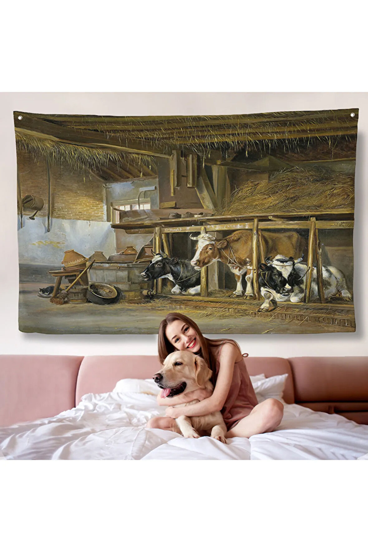 Jan van Ravenswaay - Ahırdaki Hollanda İnekleri Duvar Örtüsü-7064