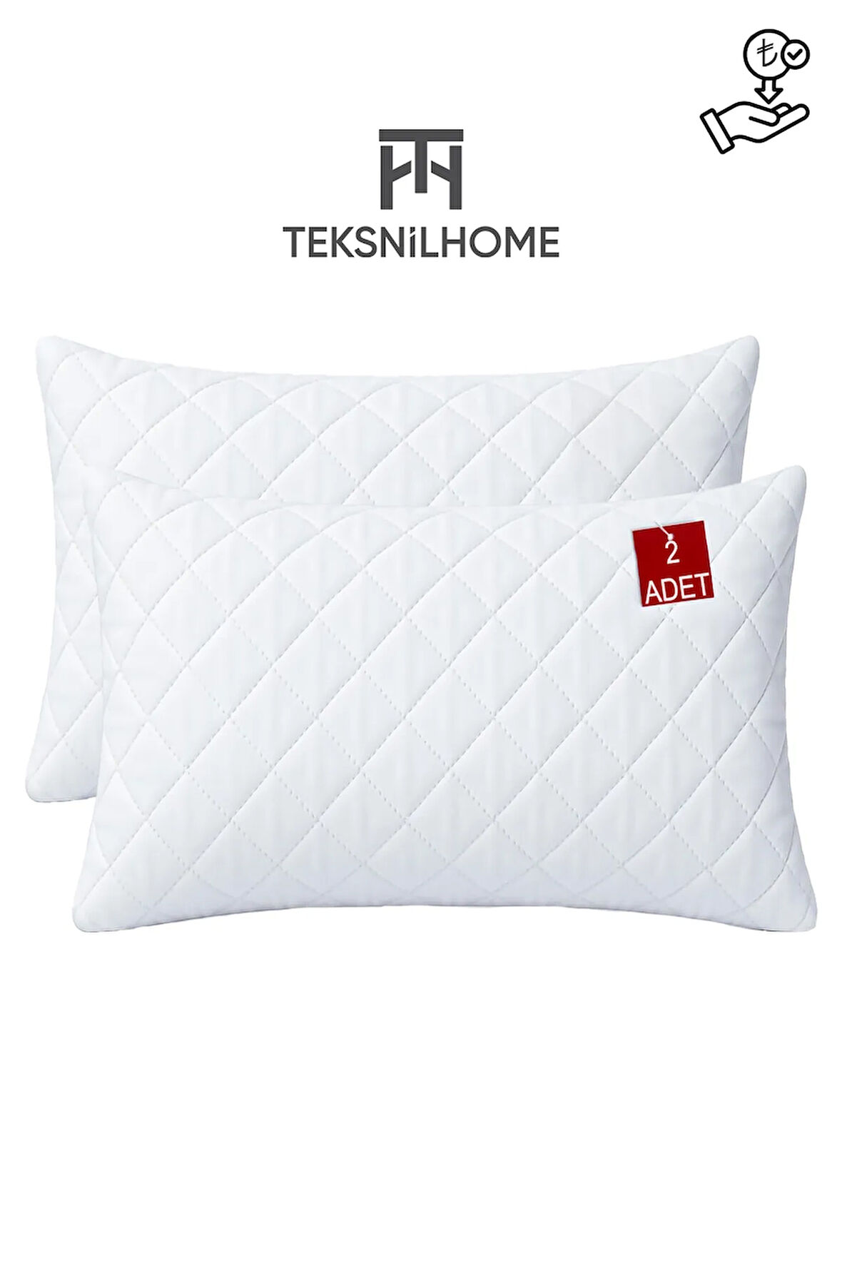 2 Adet Ultrasonik Kapitoneli Fermuarlı Yastık Koruyucu Alez 50x70 cm