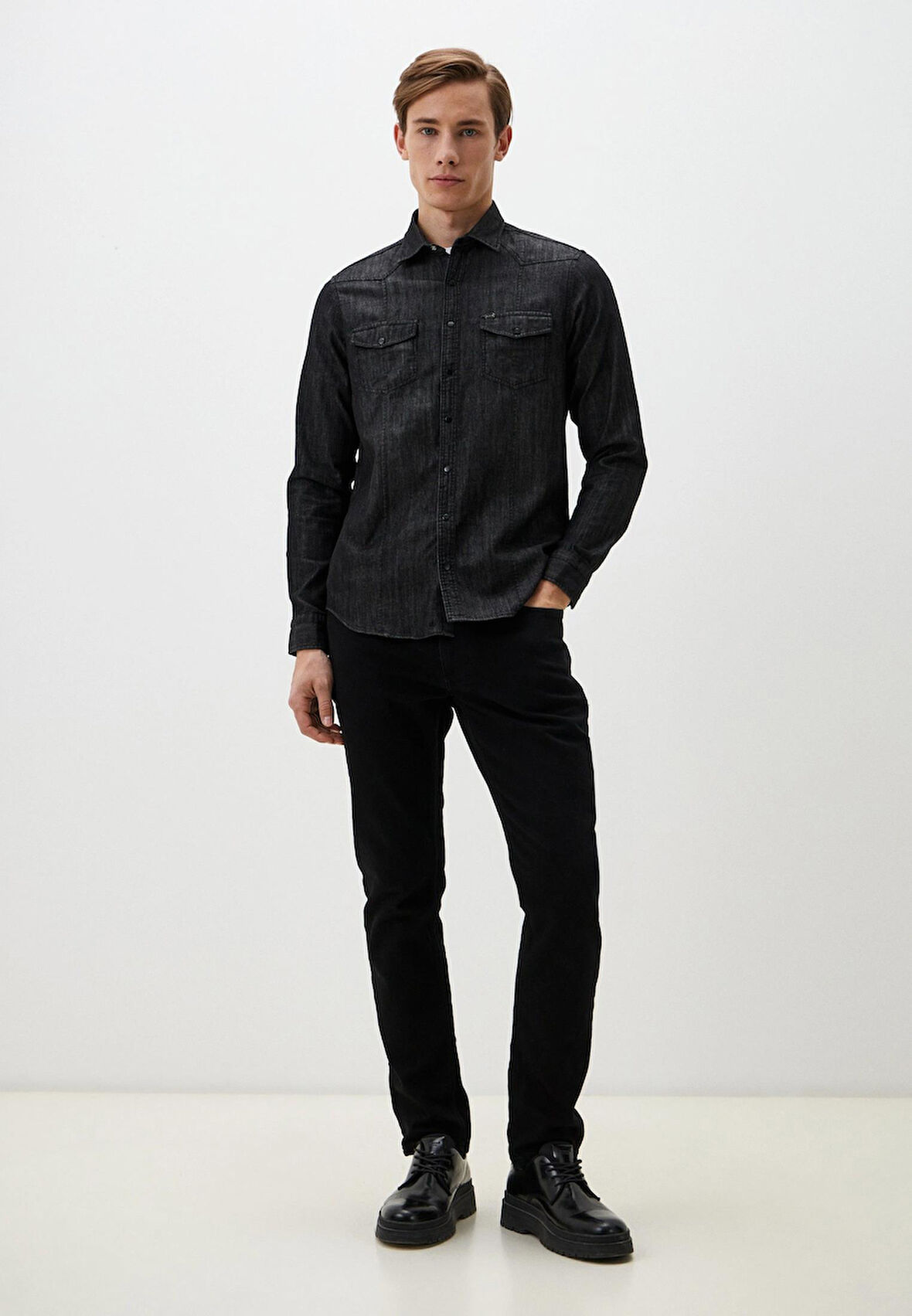 Siyah Erkek Denim Gömlek Slim Fit NCS JEANS 7081