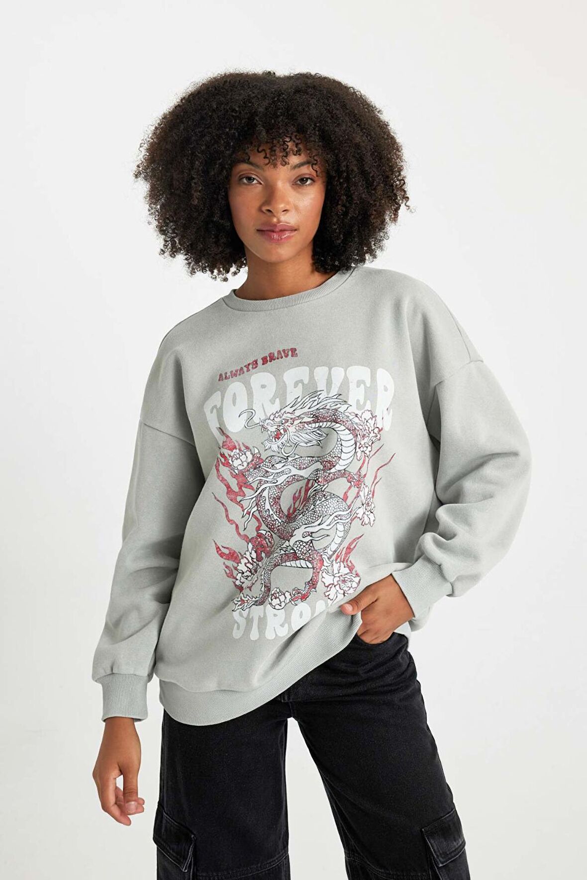 DeFacto Oversize Fit Bisiklet Yaka Kalın Yıkamalı Soluk Efektli Sweatshirt B7284AX23WNGR91