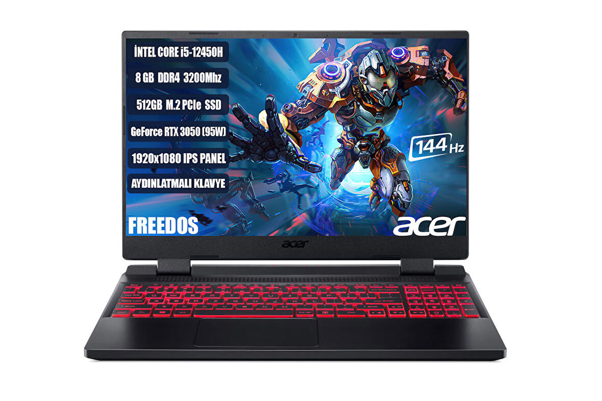 Acer Nitro 5 AN515-58-544K Intel I5-12450H 8GB 512GB SSD RTX3050 15.6" FHD IPS 144hz Freedos Taşınabilir Bilgisayar NH.QFJEY.007