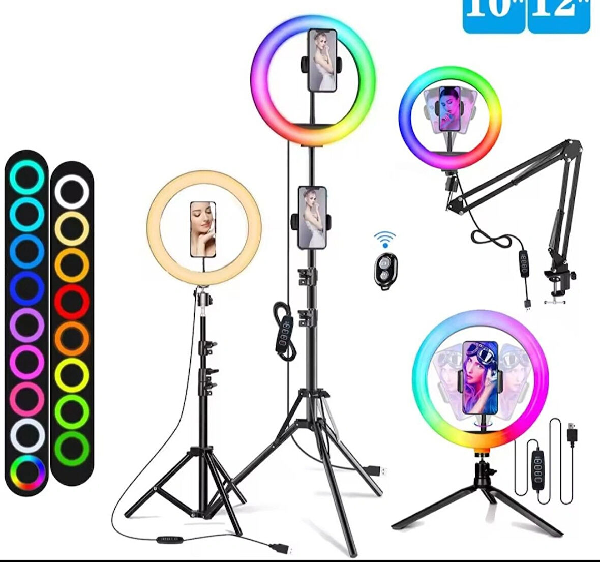 14 Inç (36MJ) Rgb Çok Renkli LED Make Up Selfie Işığı 210 cm Tripot Selfie Çubuğu Tiktok Işığı Rgb