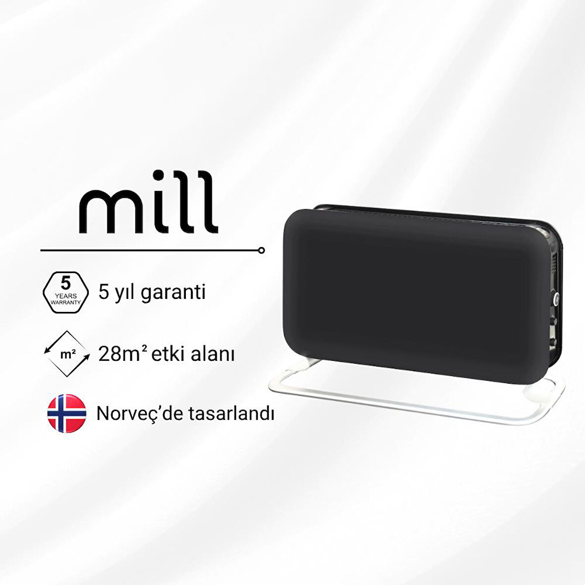 Mill Elektrikli Taşınabilir Panel Isıtıcı 2000W – Siyah
