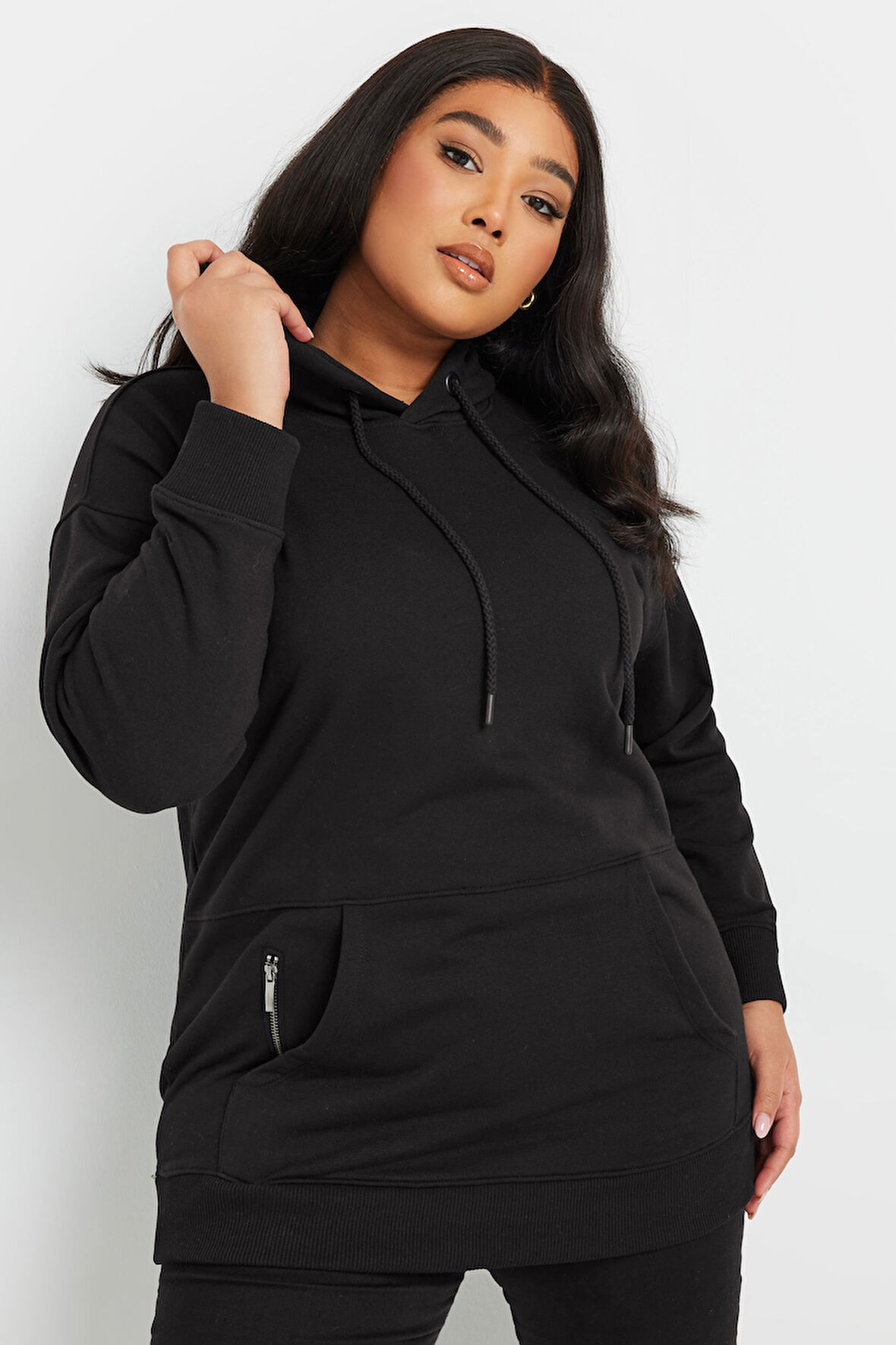 Büyük Beden Kapüşonlu Cepli Fermuar Detaylı Sweatshirt 303800