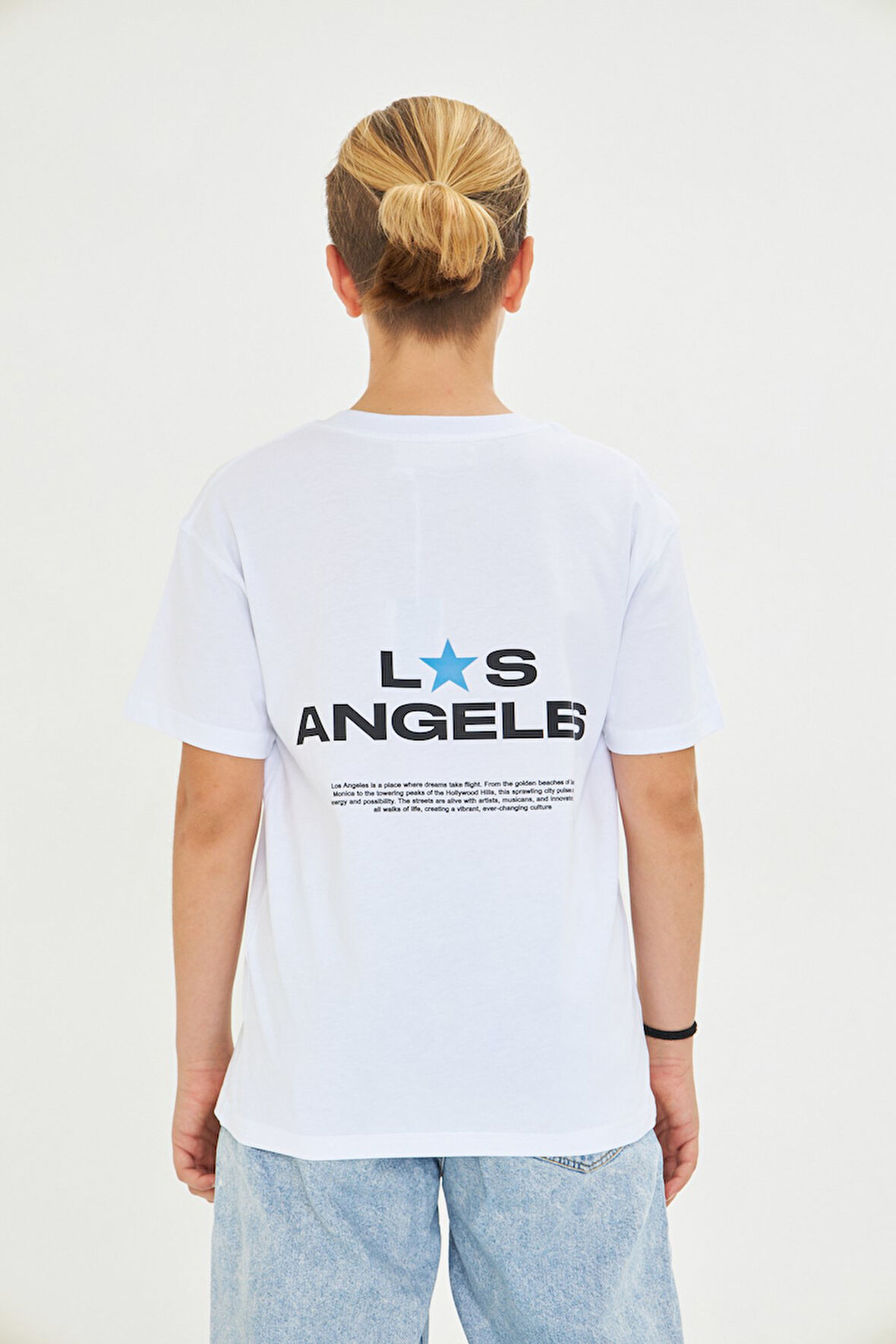 Los Angeles Baskılı %100 Pamuk Oversize Beyaz Unisex Çocuk Tişört