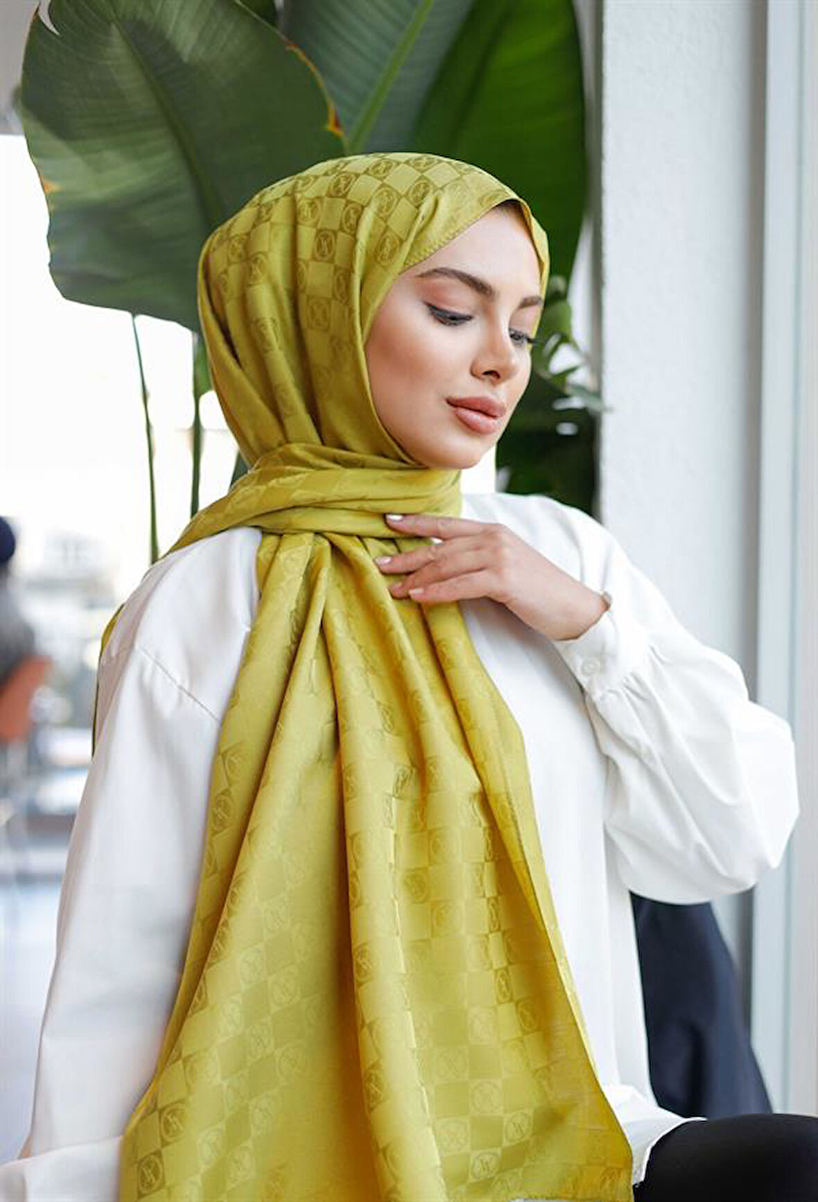 Dama Desen Şal Yağ Yeşili