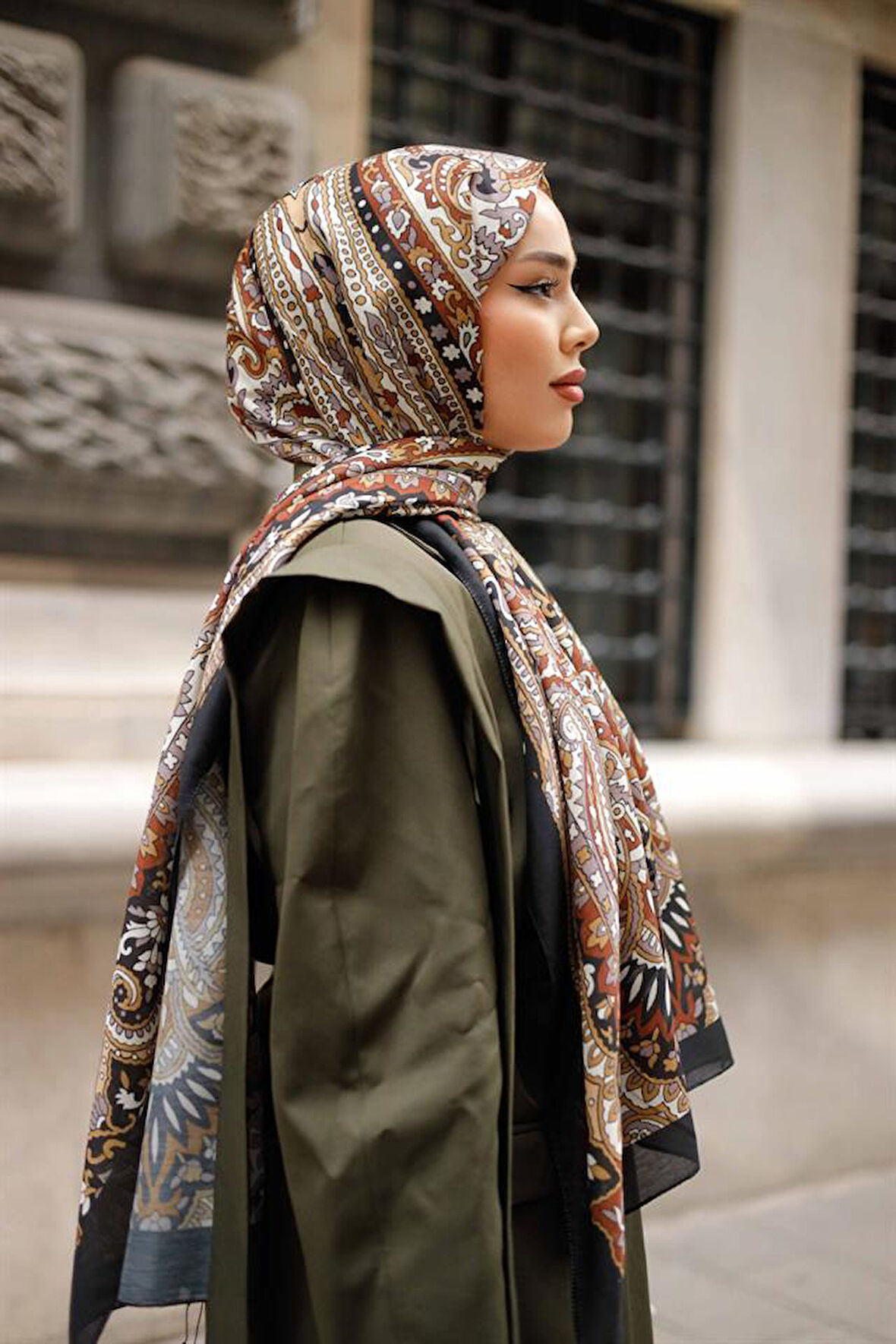 Etnik Desen Lotus Şal Kahve