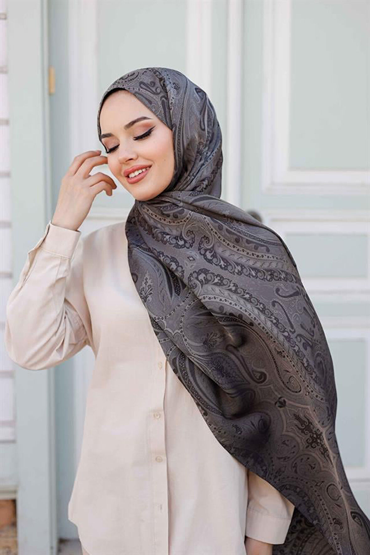 Etro Desen Premium Şal Antrasit