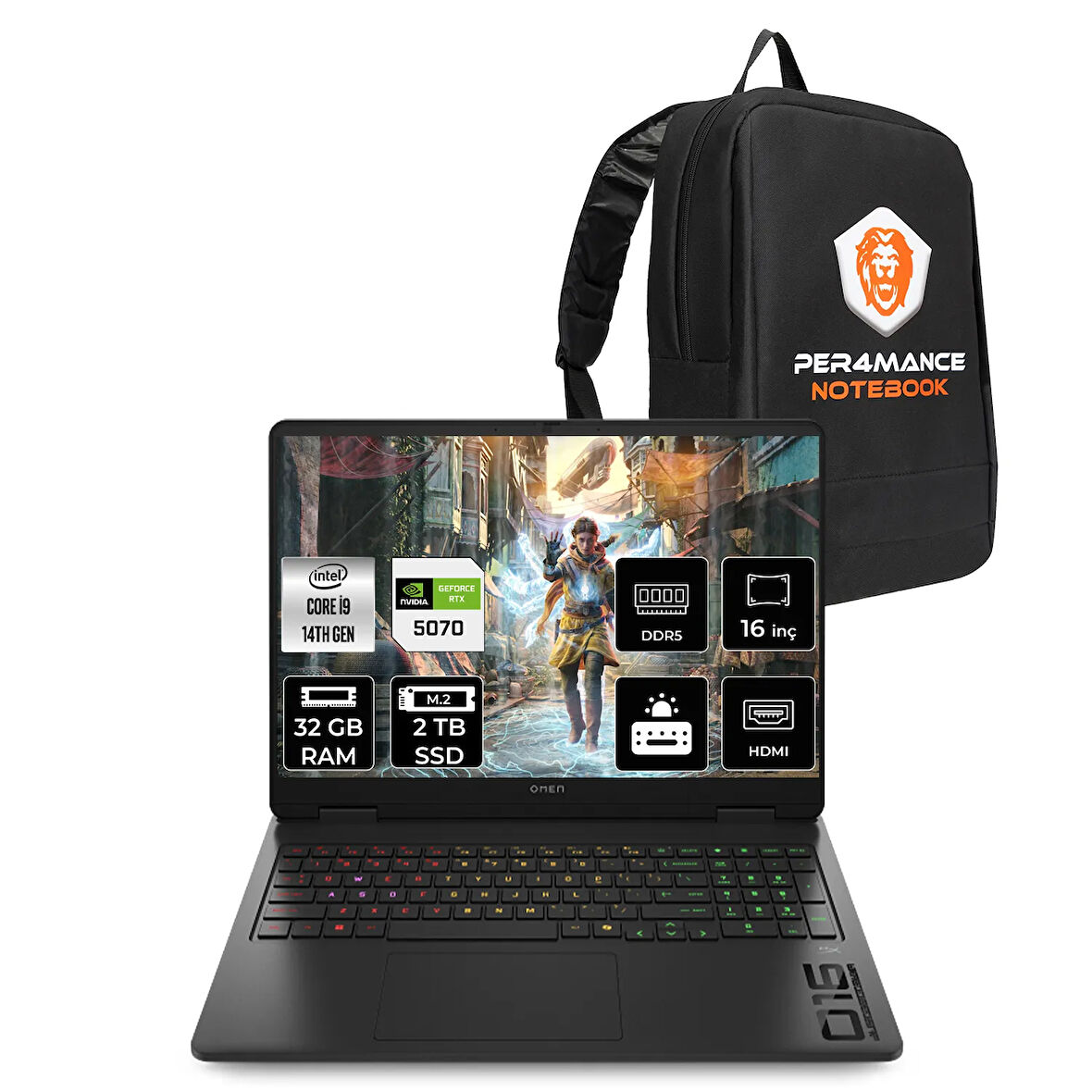 HP OMEN 16 i9 14900HX 32GB RAM 2TB SSD RTX5070/8GB 165Hz 16'' 2K WUXGA FDOS Gaming Laptop & ÇANTA