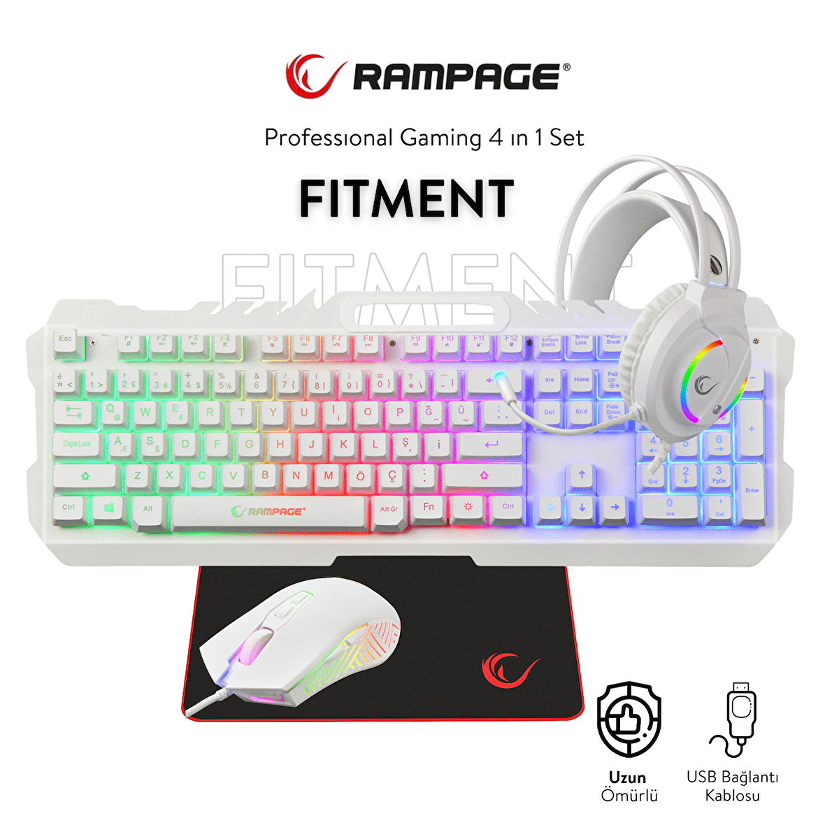 Rampage FİTMENT KM-GX7 Gökkuşağı Aydınlatmalı USB Gaming Combo Q Gaming Klavye + Mouse + Mousepad + Kulaklık