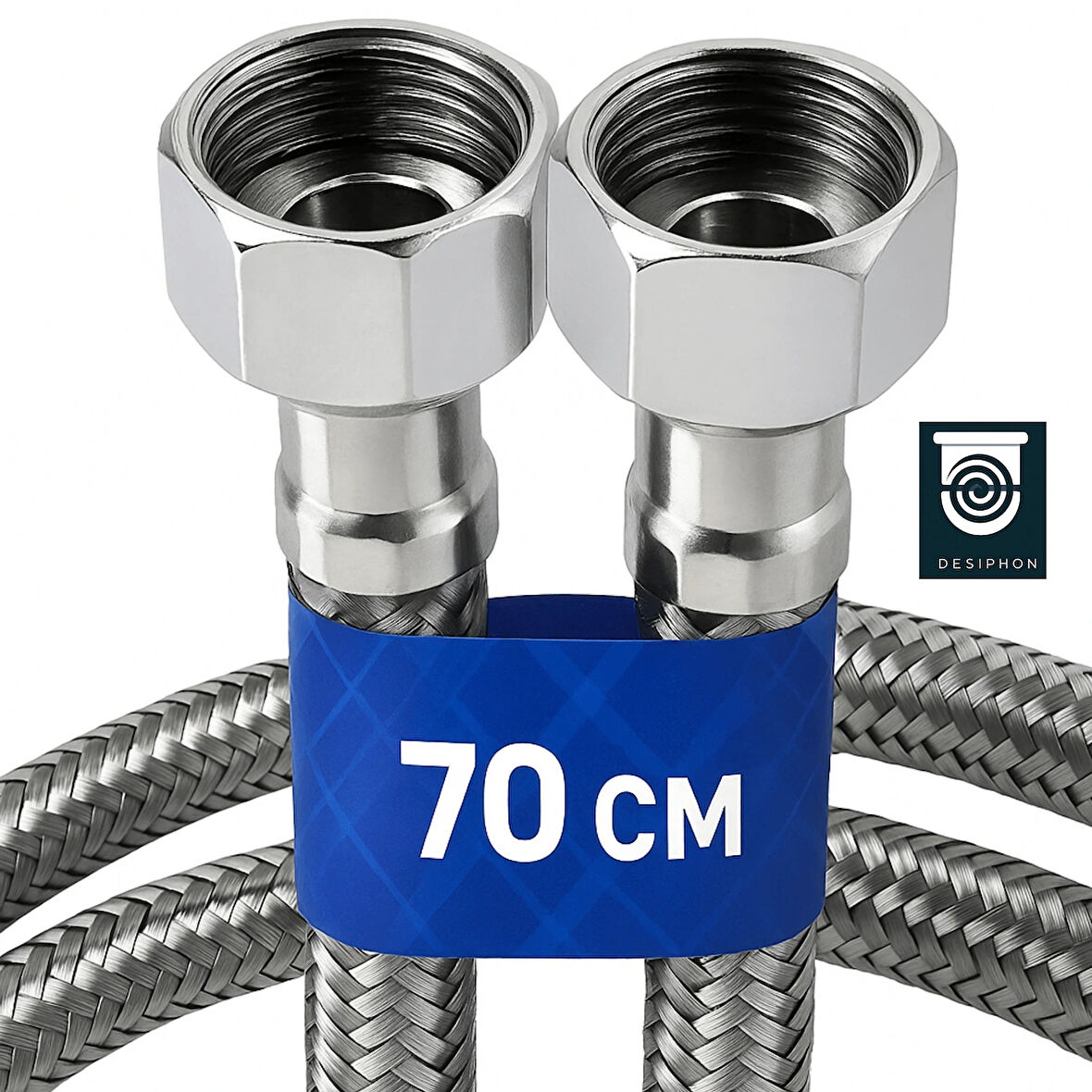 70 Cm Paslanmaz Çelik Örgülü Flex Hortum – 3/8"x3/8" Klozet & Taharet Musluğu Bağlantı Hortumu
